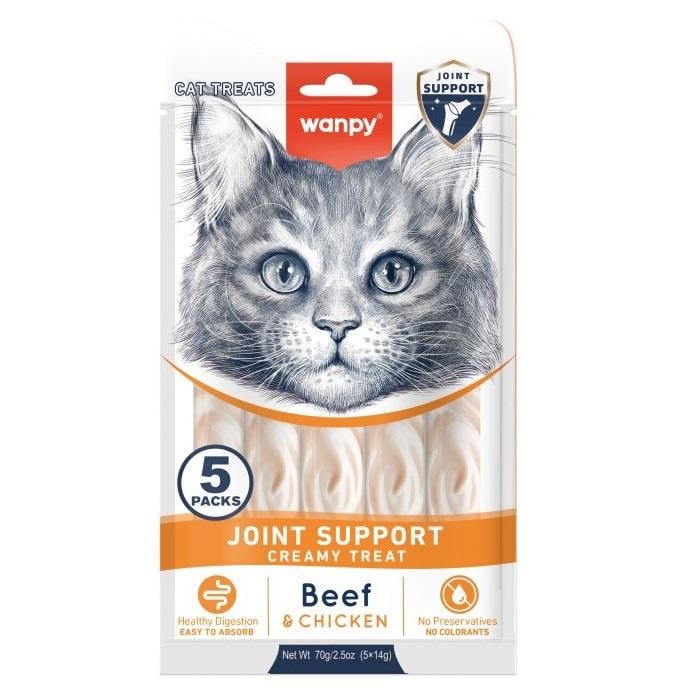 Wanpy Bone Support Sığır Eti&Tavuklu Kedi Ödülü 5x14gr, Kedi Ödül Maması, Wanpy