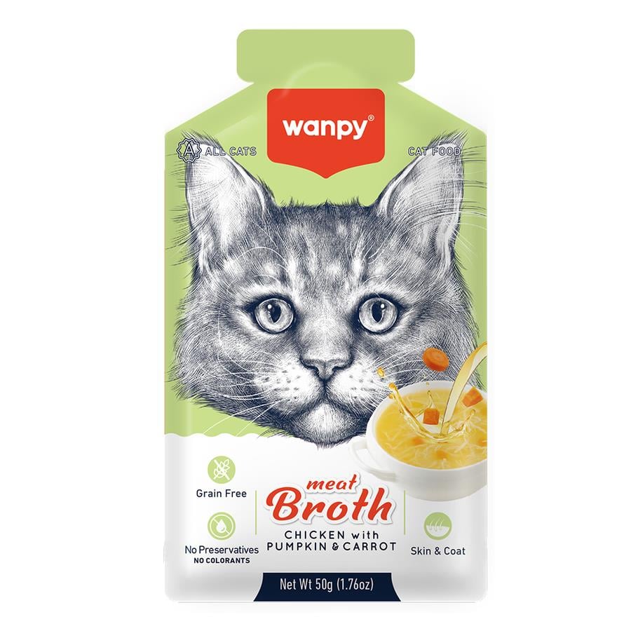 Wanpy Kediler için Bal Kabağı & Havuçlu Tavuk Eti Çorbası 50 Gr, Kedi Ödül Maması, Wanpy