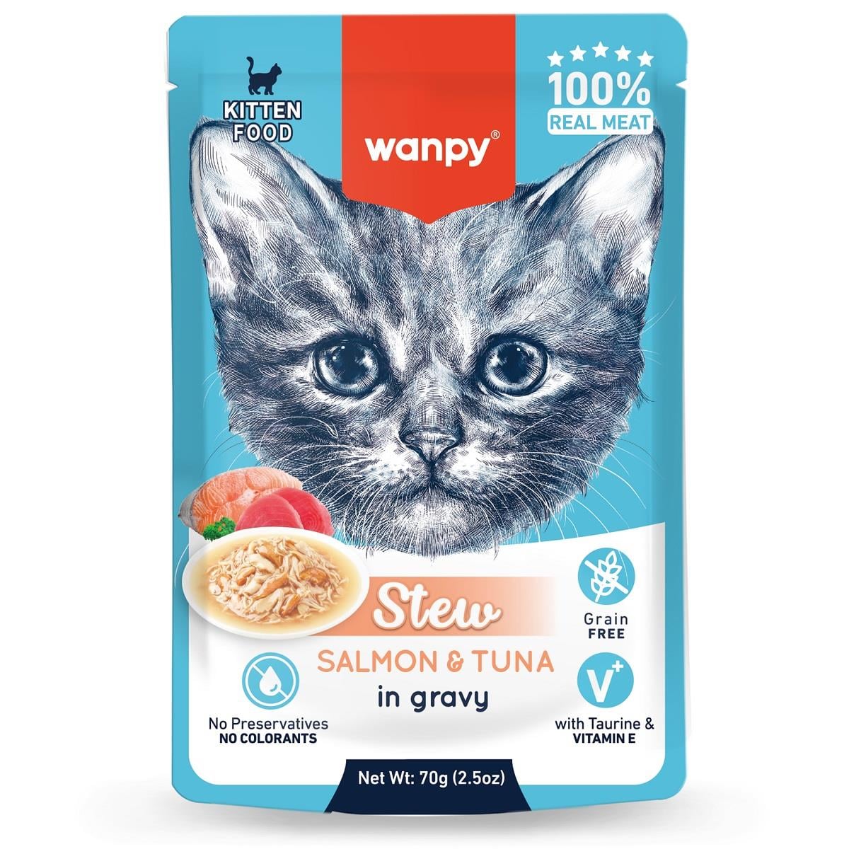 Wanpy Pouch Somon&Ton Balıklı Yaş Kedi Maması 70g, Yetişkin Kedi Yaş Mama, Wanpy