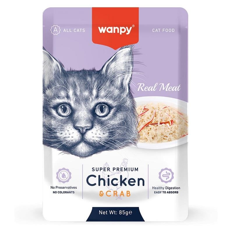 Wanpy Pouch Tavuklu & Yengeçli Yaş Kedi Maması 85 gr, Yetişkin Kedi Yaş Mama, Wanpy