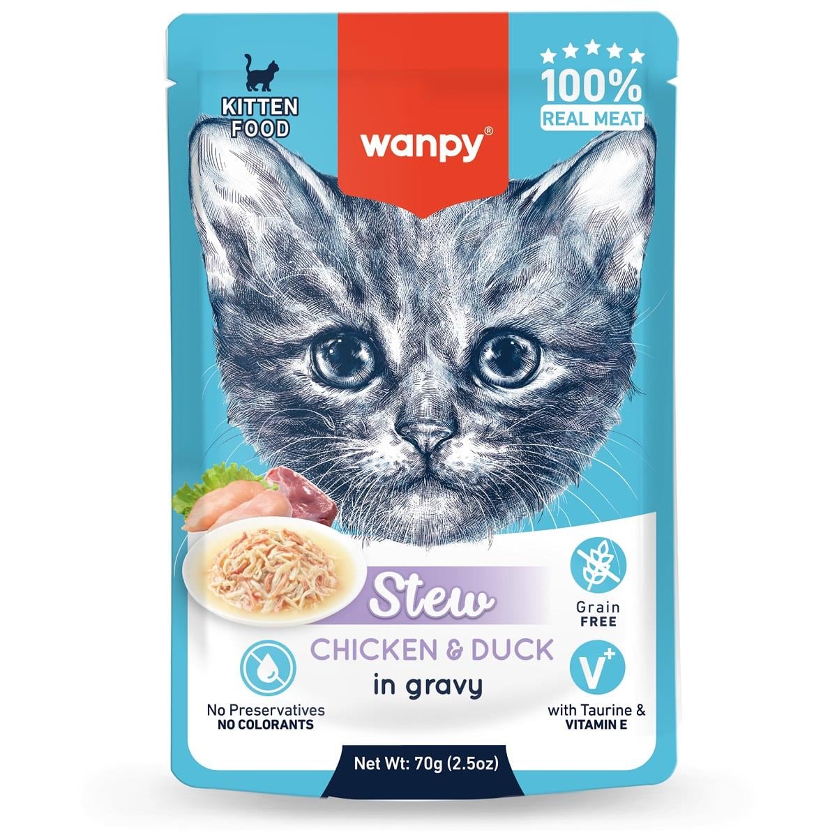 Wanpy Pouch Tavuk&Ördek Yaş Kedi Maması  70g, Yetişkin Kedi Yaş Mama, Wanpy