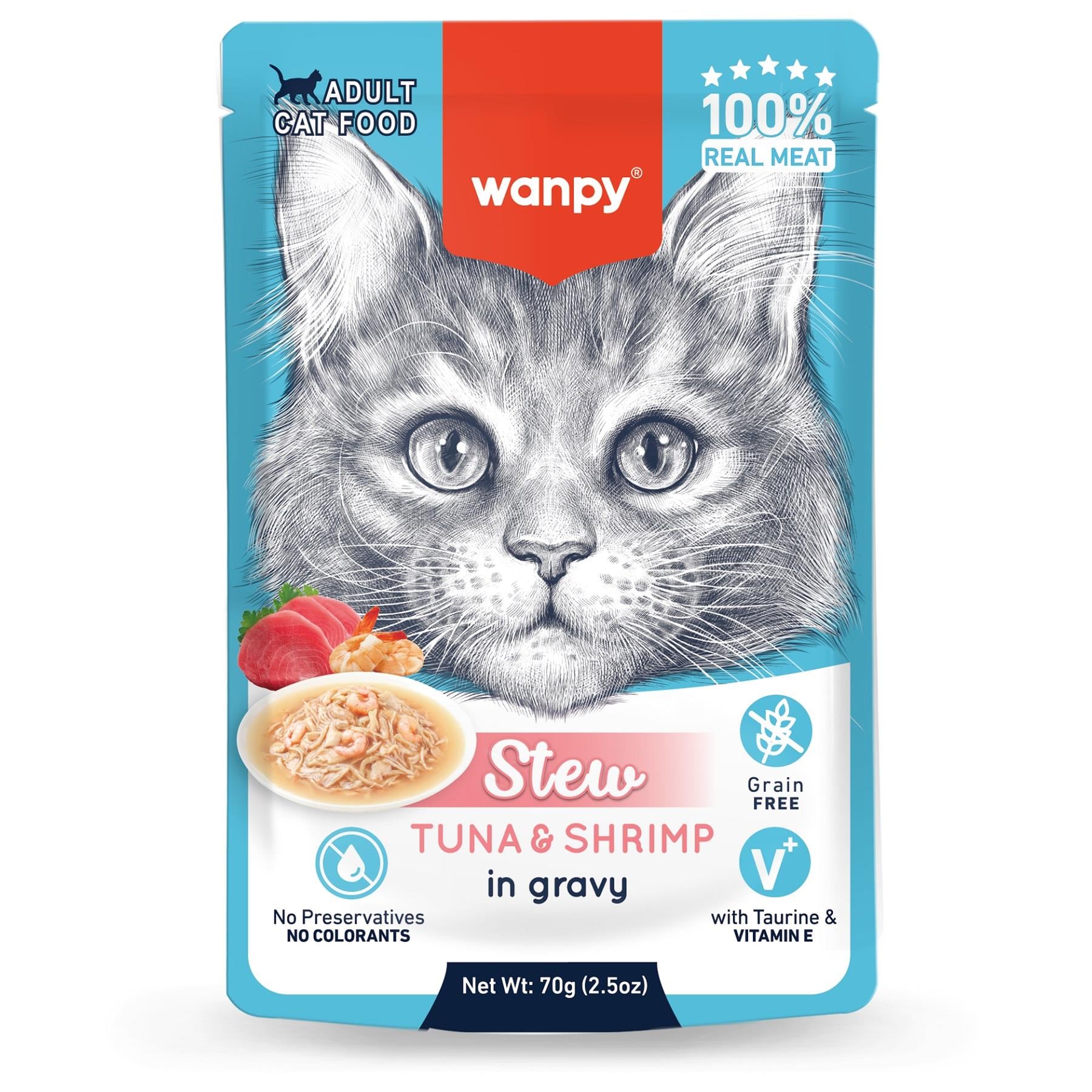 Wanpy Pouch Ton Balık&Karidesli Yaş Kedi Maması 70g, Yetişkin Kedi Yaş Mama, Wanpy