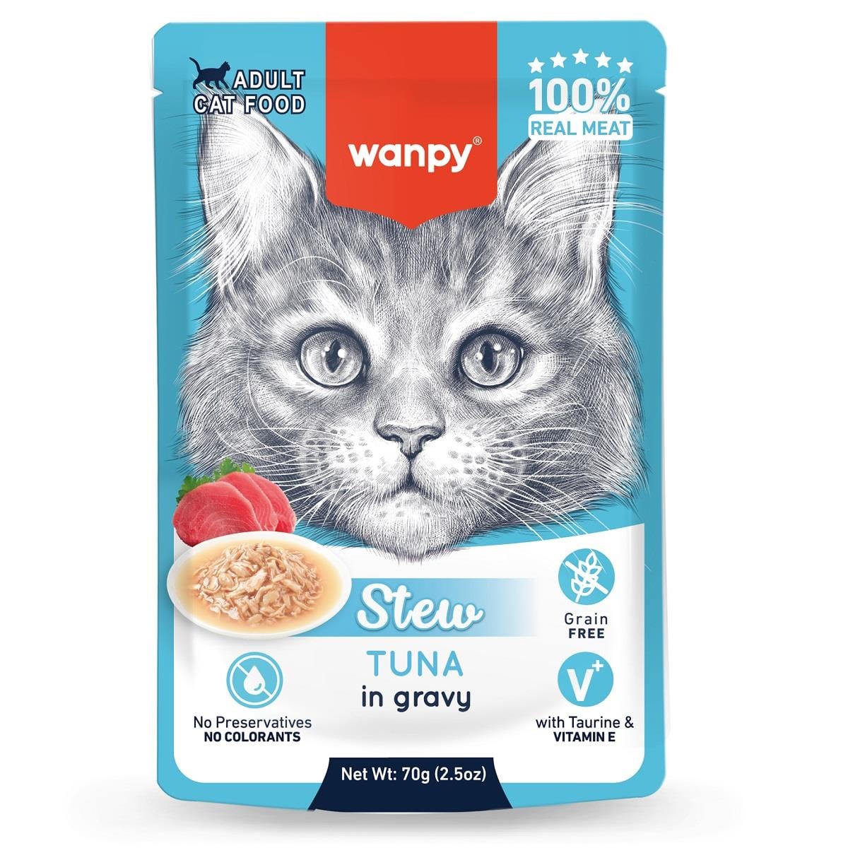 Wanpy Pouch Ton Balıklı Yaş Kedi Maması 70g, Yetişkin Kedi Yaş Mama, Wanpy