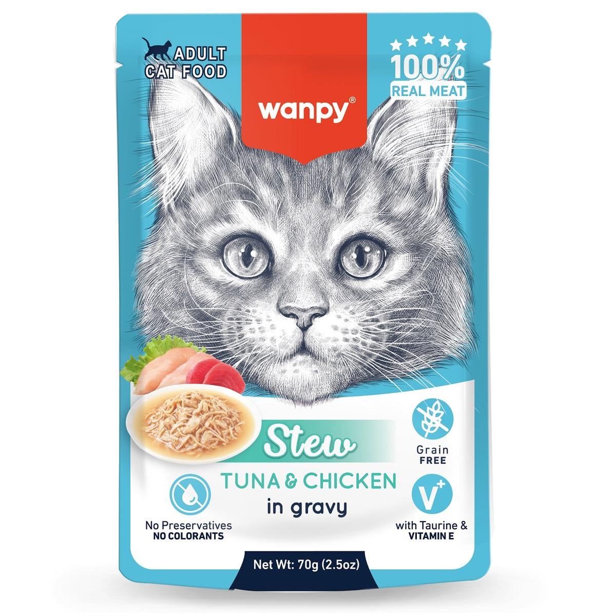 Wanpy Pouch Ton Balık&Tavuklu Yaş Kedi Maması 70g, Yetişkin Kedi Yaş Mama, Wanpy