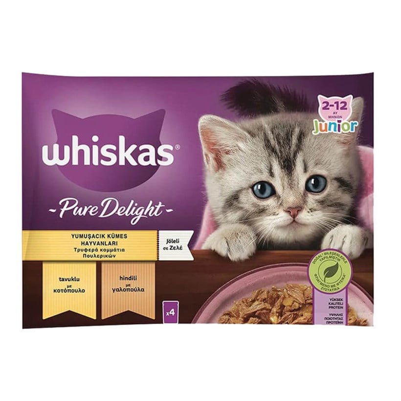 Whiskas Pure Delight Kümes Hayvanlı Yavru Konserve 4'lü, Yavru Kedi Yaş Mama, Whiskas