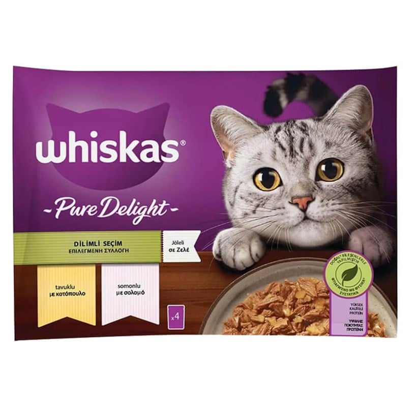 Whiskas Püre Delight Tavuk Somon 4'lü Paket, Yetişkin Kedi Maması, Whiskas