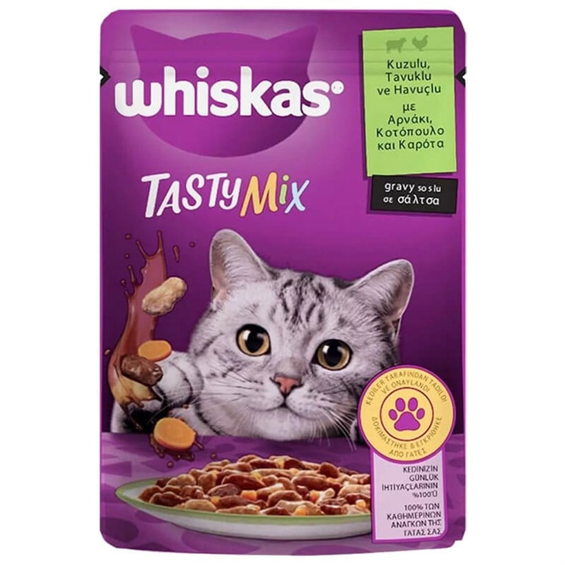 Whiskas TastyMix Kuzulu Havuçlu Kedi Maması 85 gr, Yetişkin Kedi Yaş Mama, Whiskas