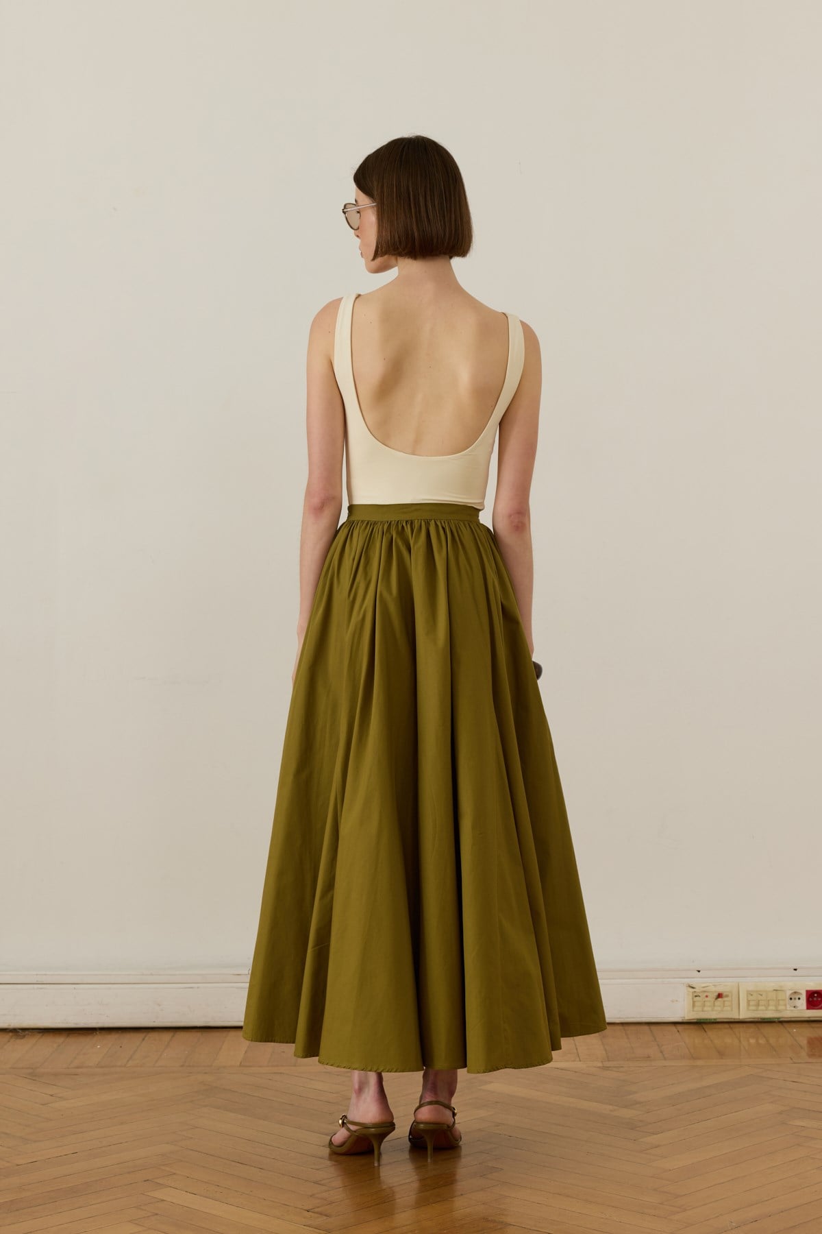 Aria Pileli Poplin Etek Olive