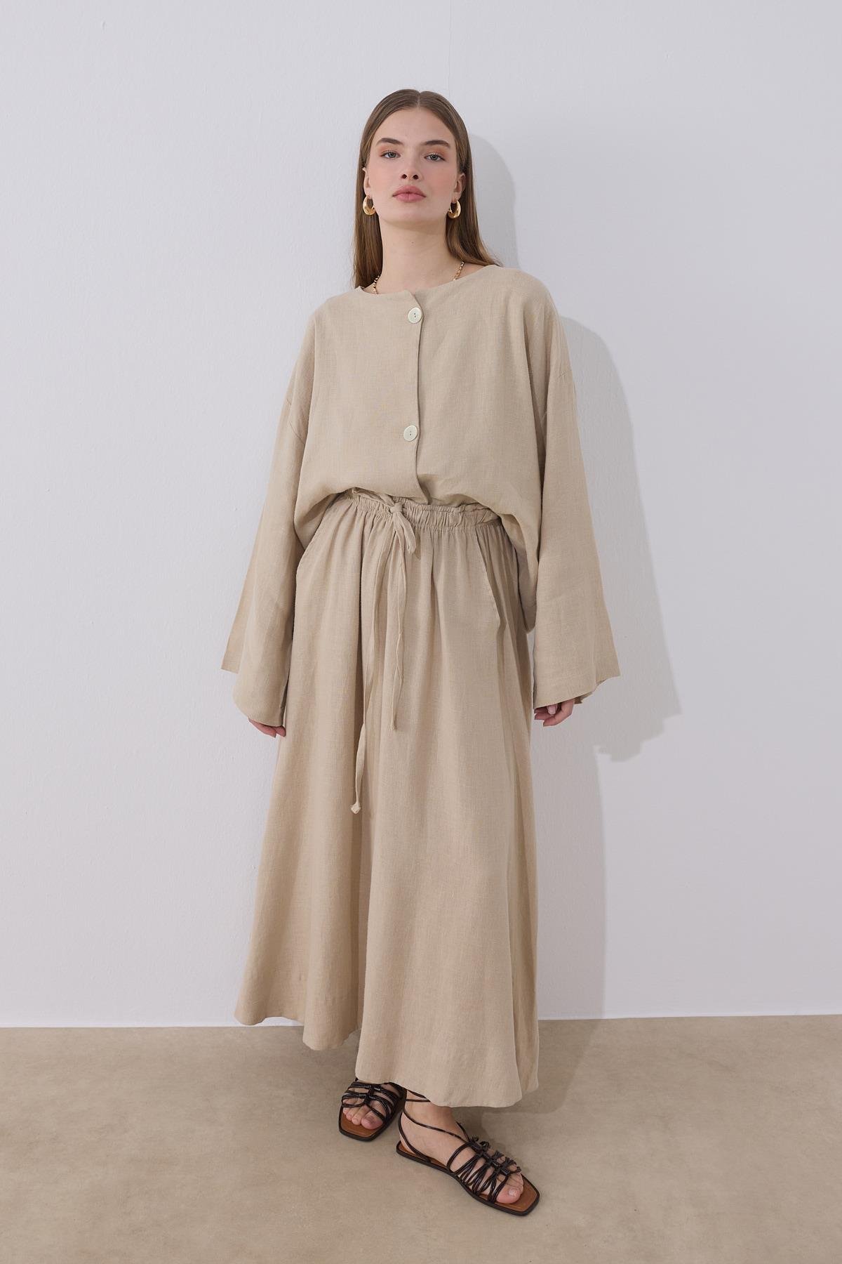 Bej Kuşaklı Etek