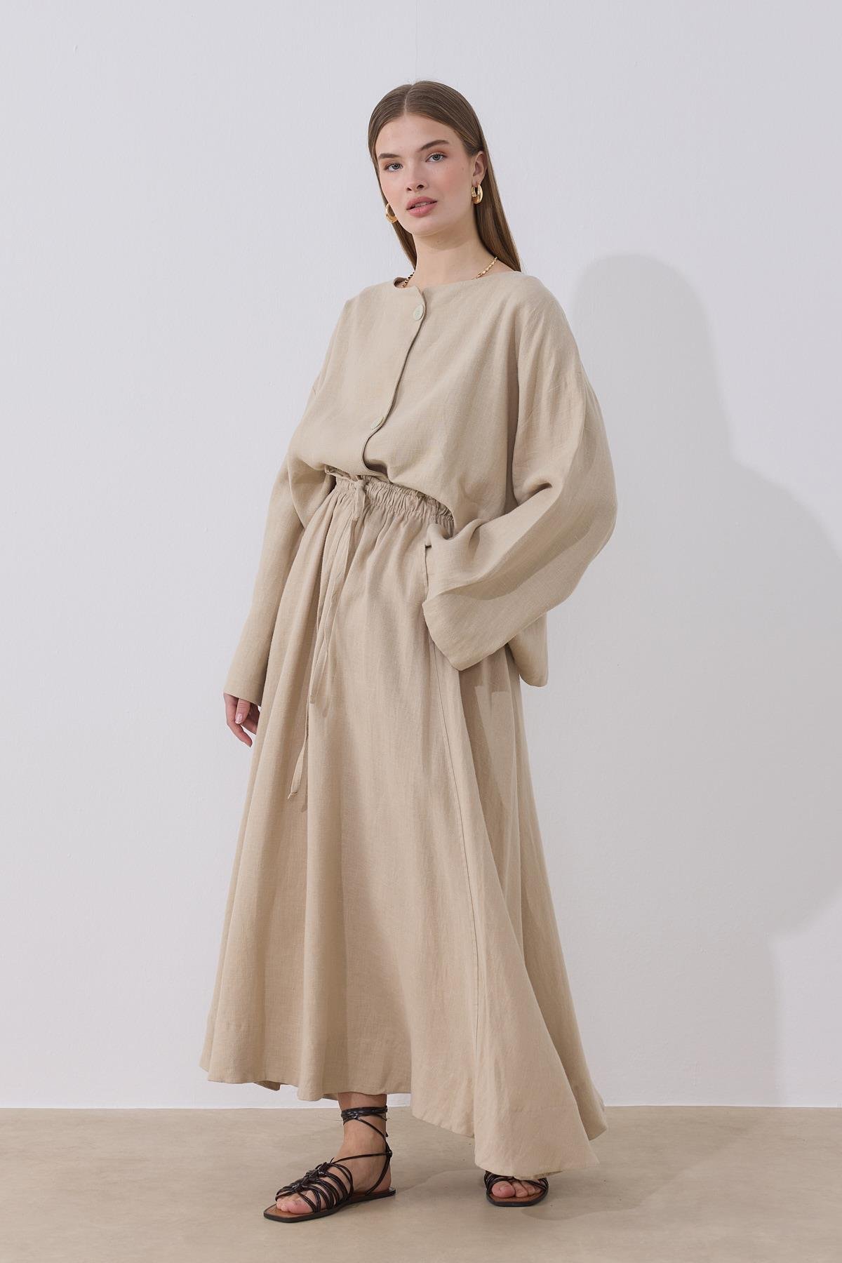 Bej Kuşaklı Etek