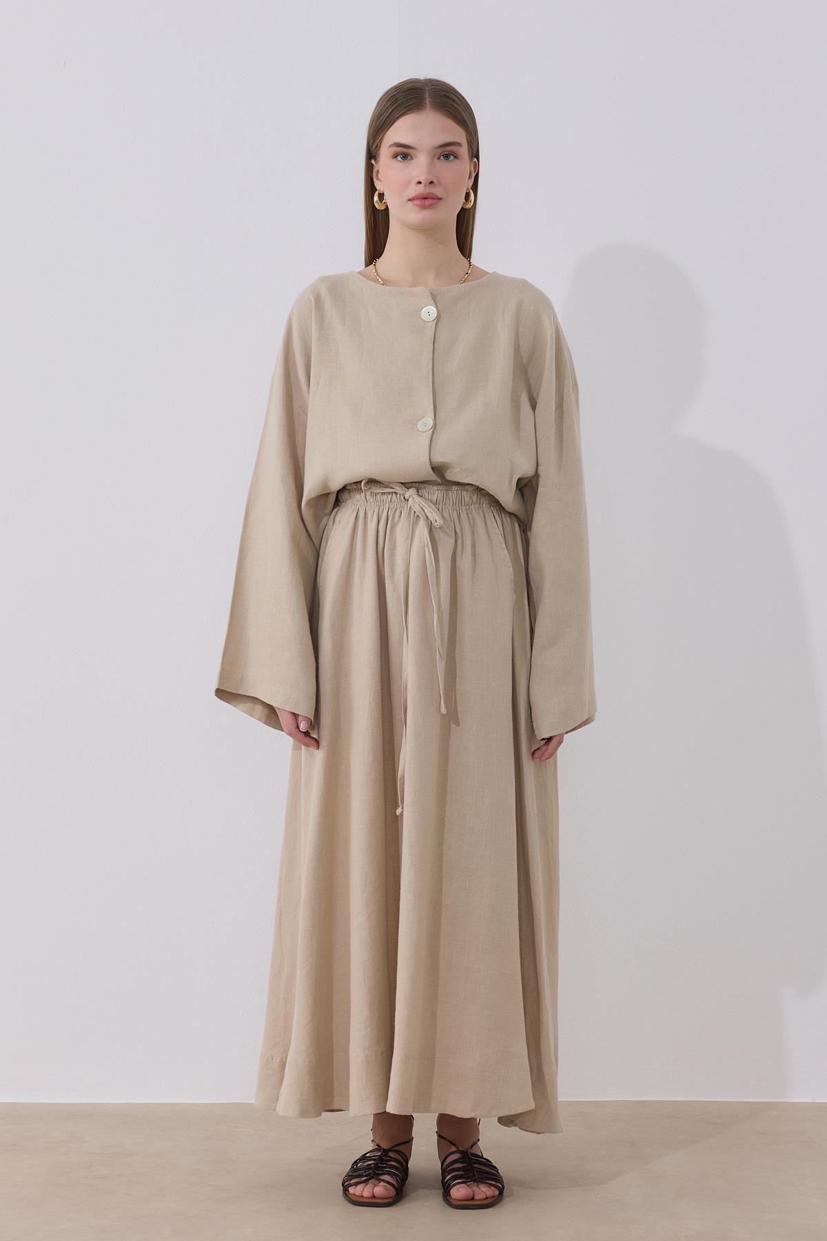 Bej Kuşaklı Etek