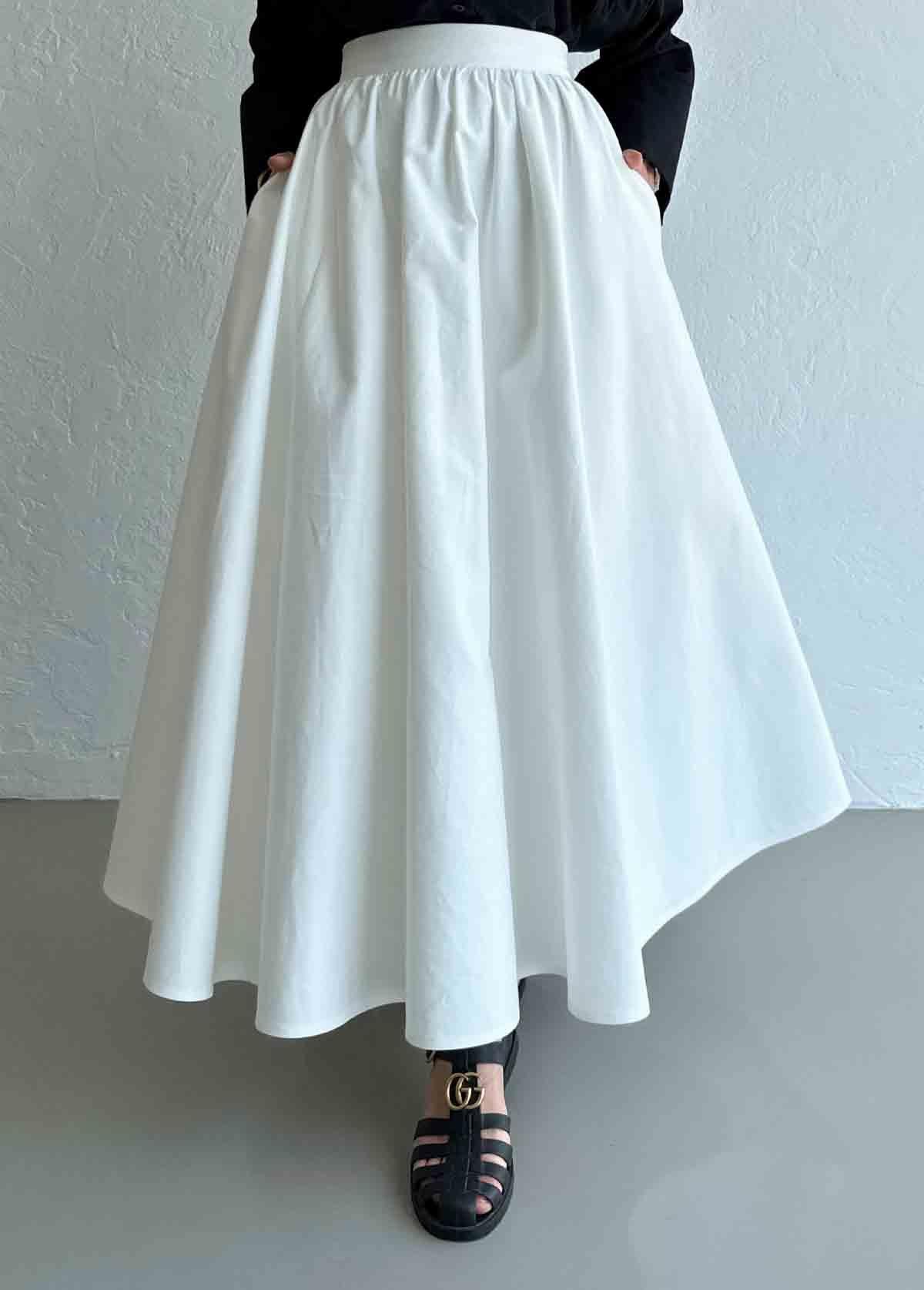 Beyaz Leny İnce Gabardin Etek