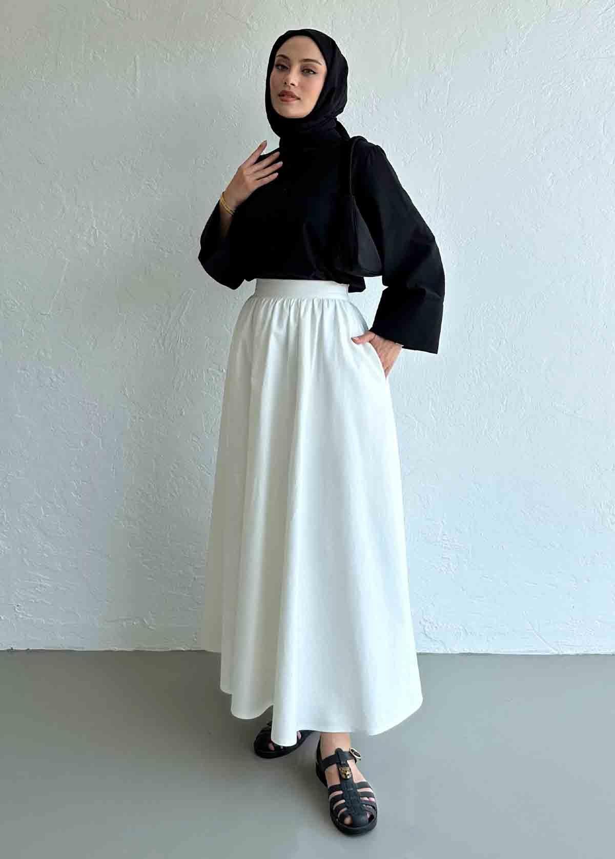 Beyaz Leny İnce Gabardin Etek