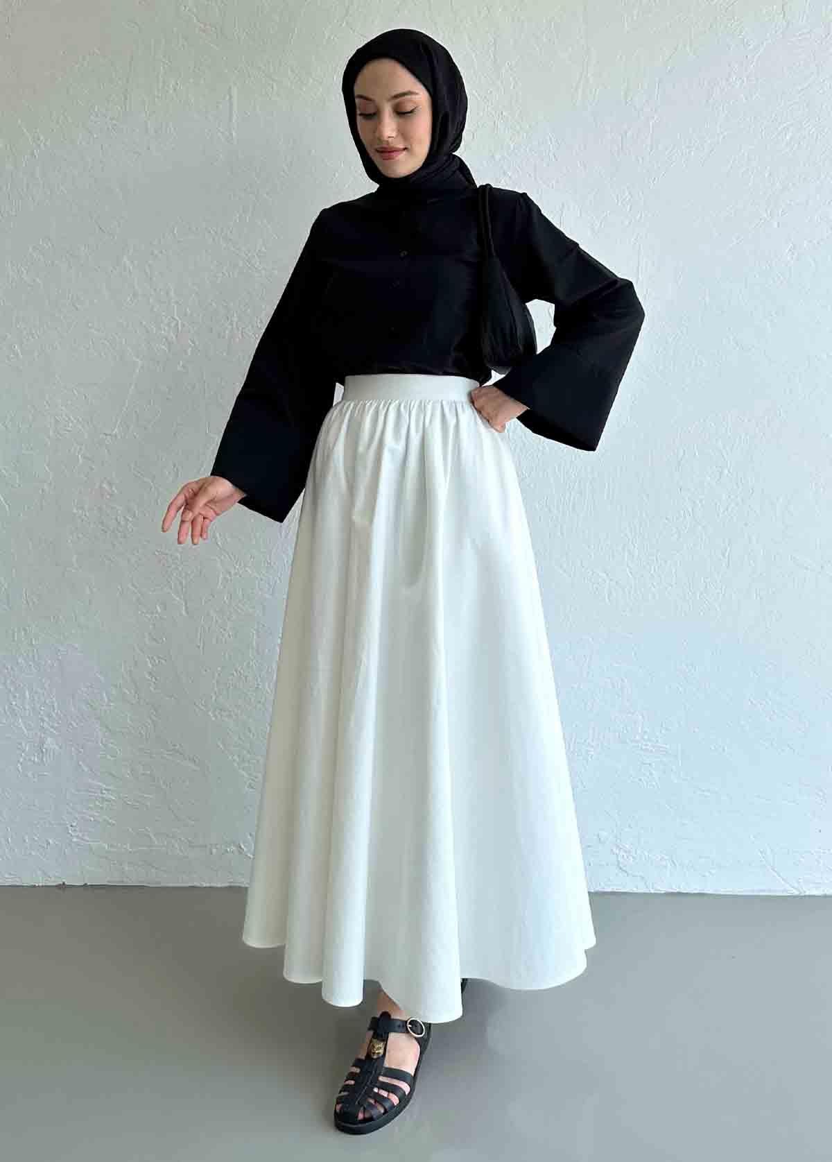 Beyaz Leny İnce Gabardin Etek