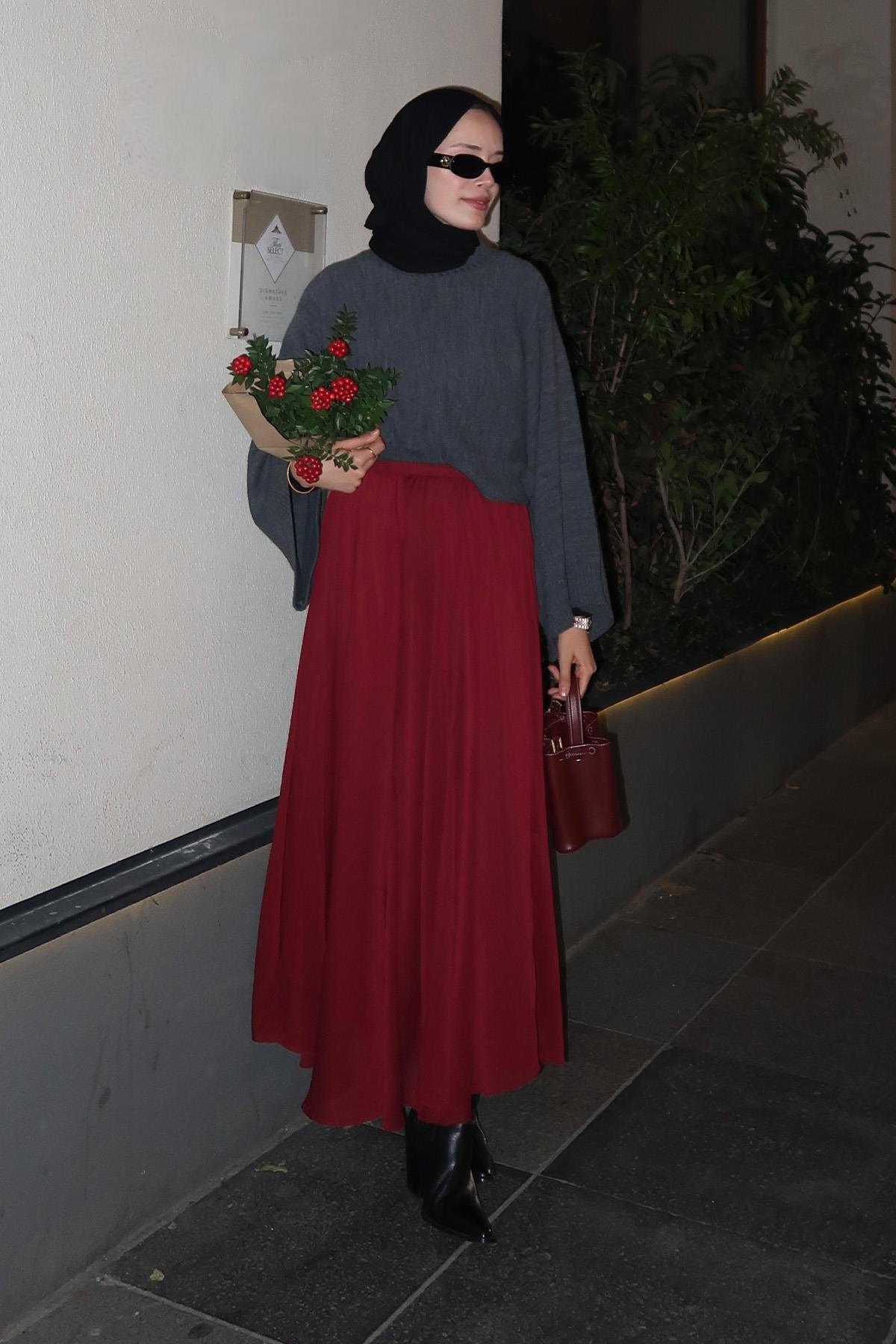 Bordo Dove Şifon Etek