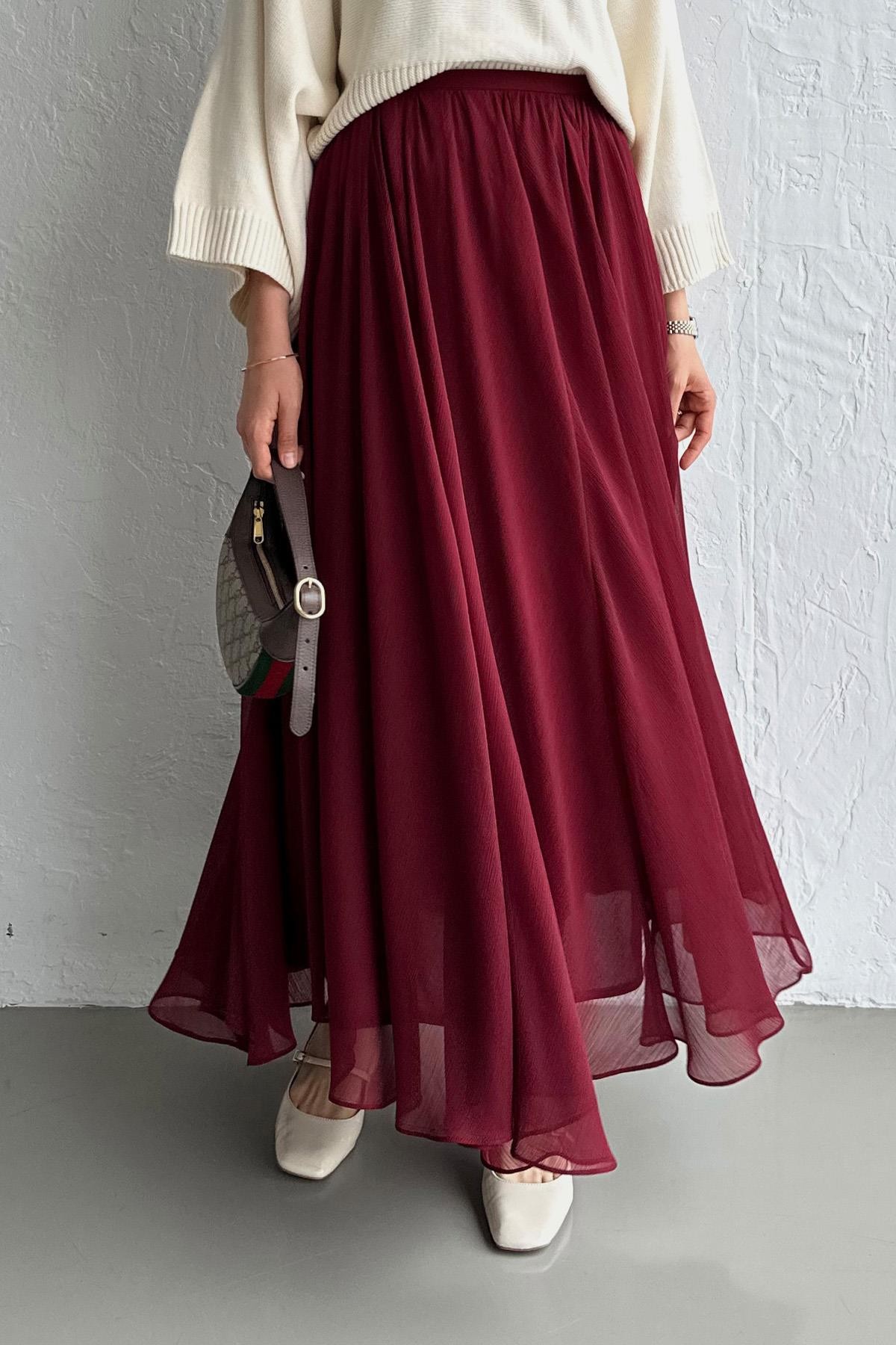 Bordo Dove Şifon Etek