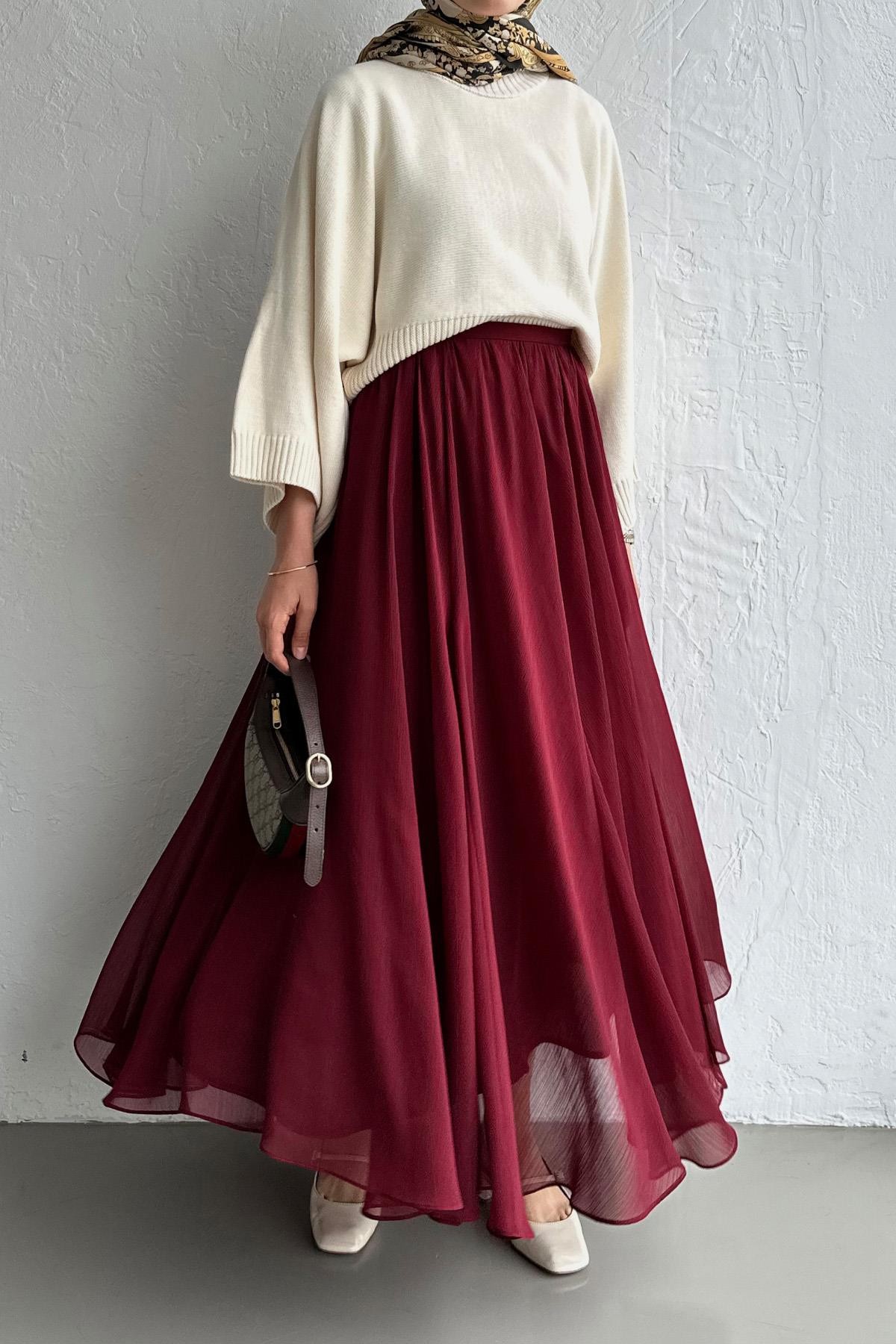 Bordo Dove Şifon Etek