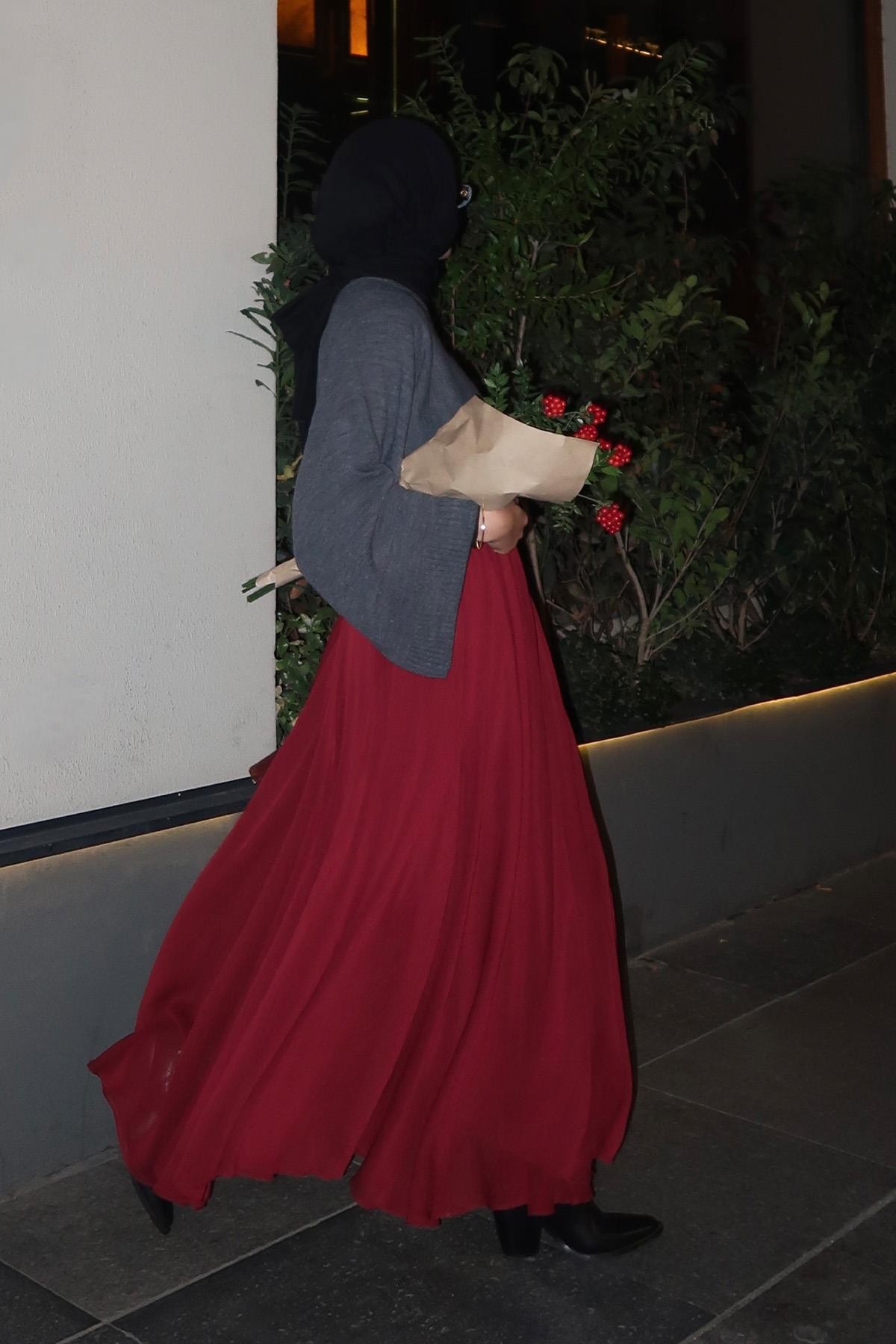 Bordo Dove Şifon Etek