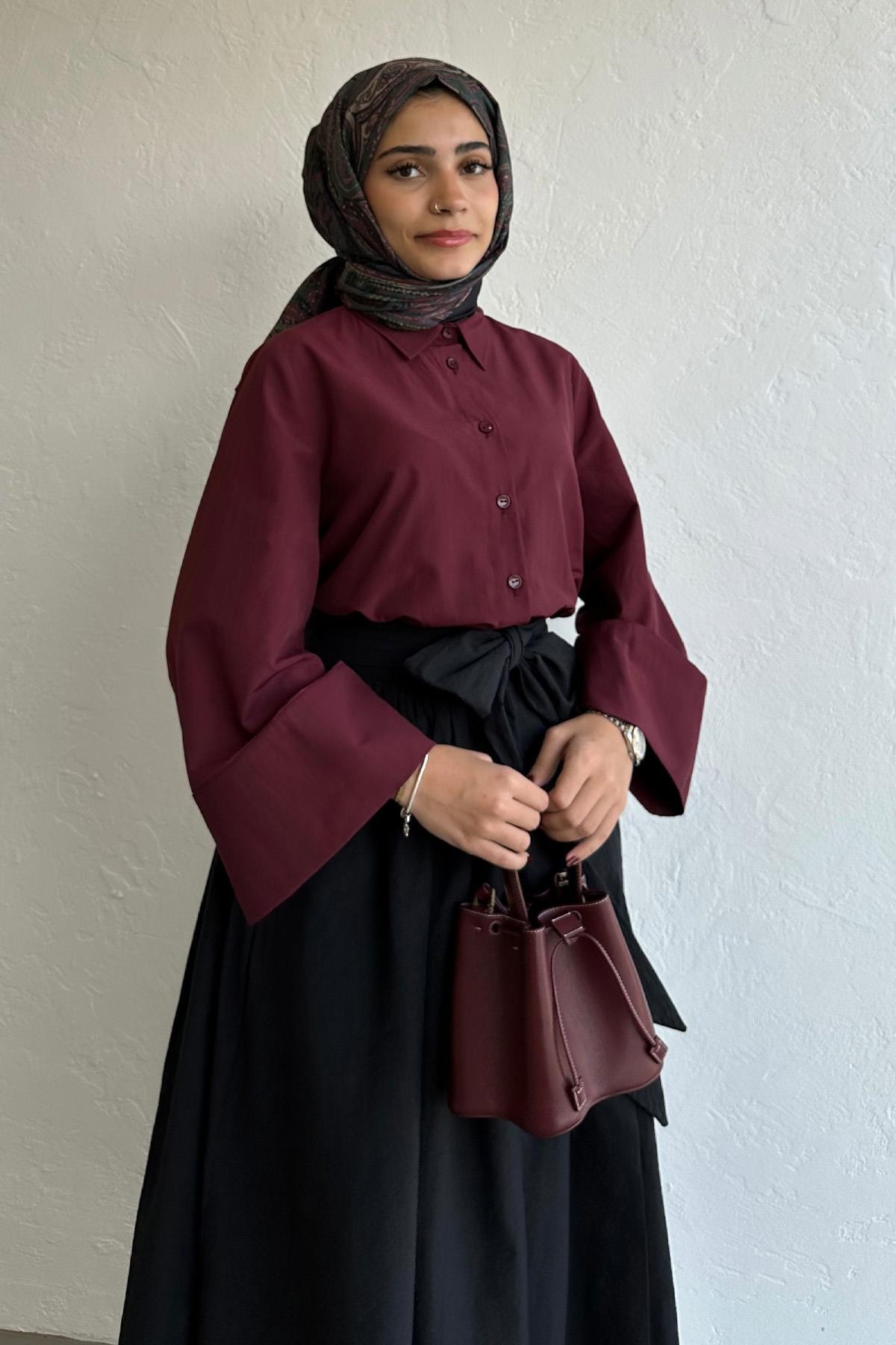 Bordo Hola Poplin Gömlek