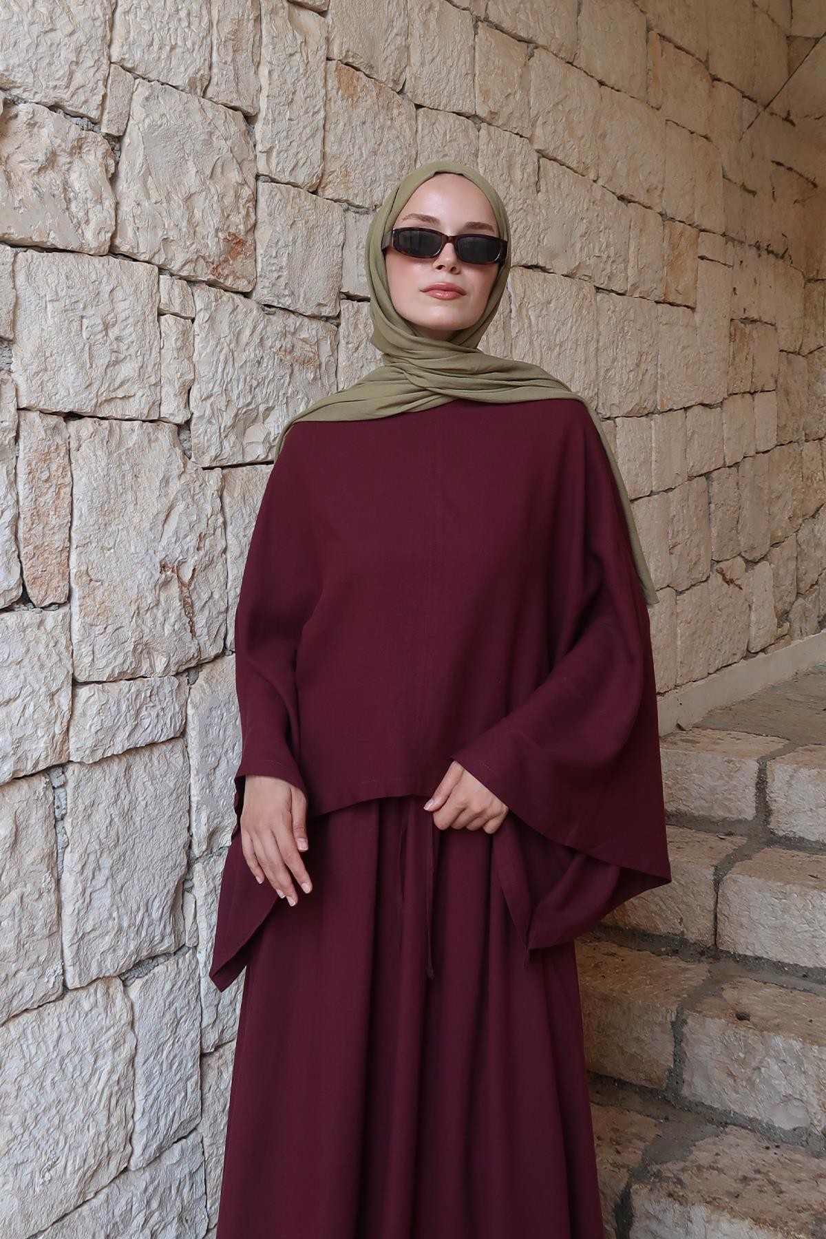 Bordo Samha Keten Bluz 