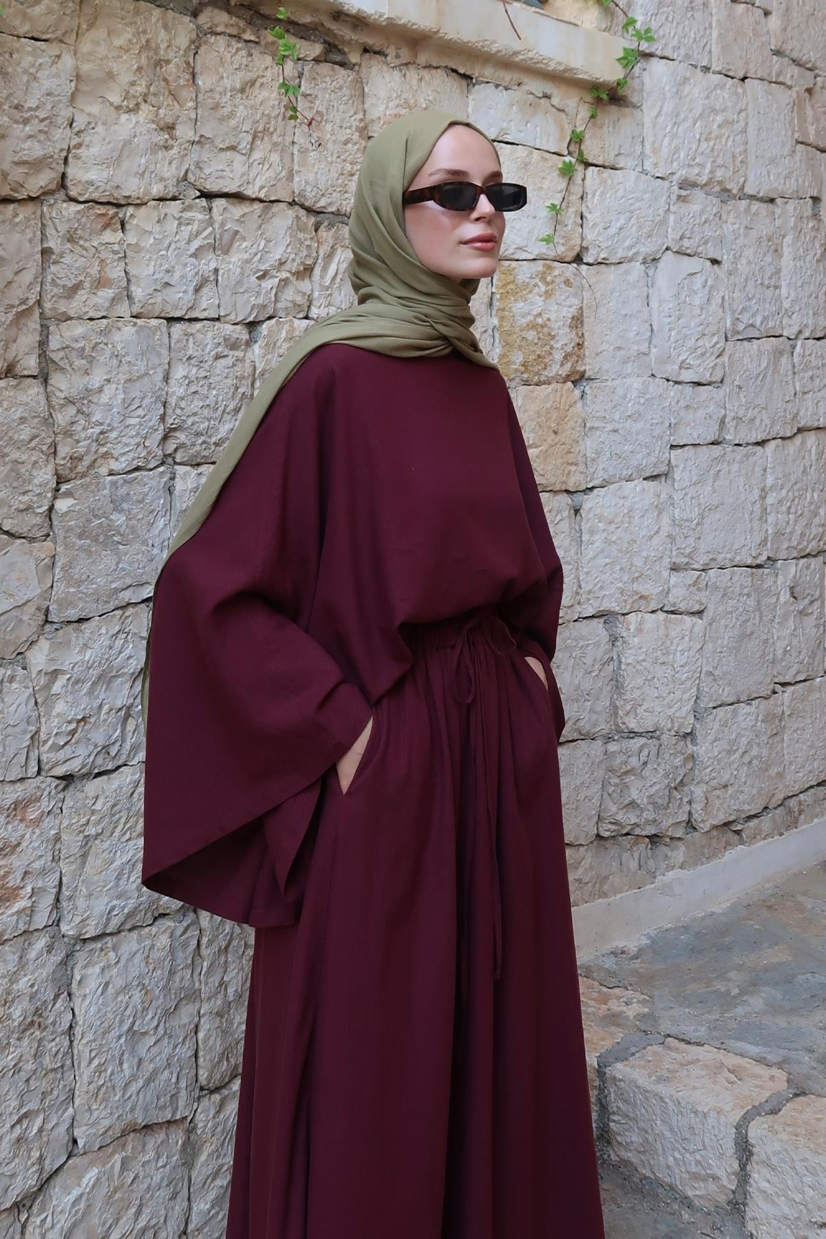 Bordo Samha Keten Bluz 