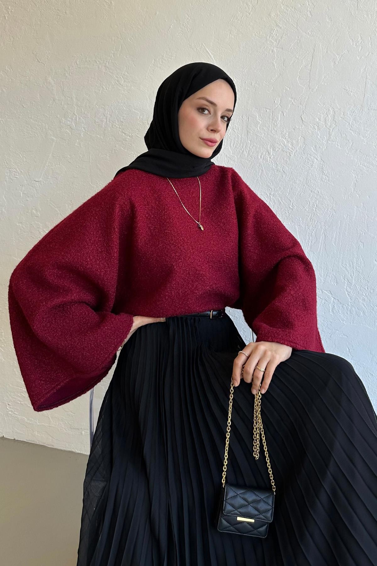 Bordo Scarlet Buklet Bluz 
