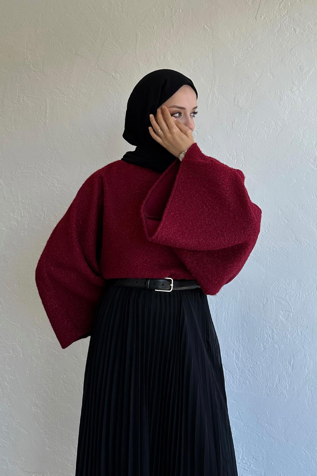 Bordo Scarlet Buklet Bluz 