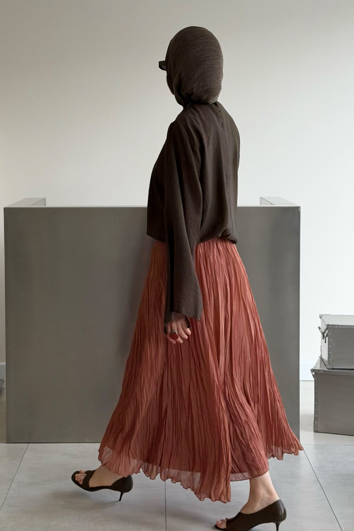 Else Şifon Crush Etek Tarçın