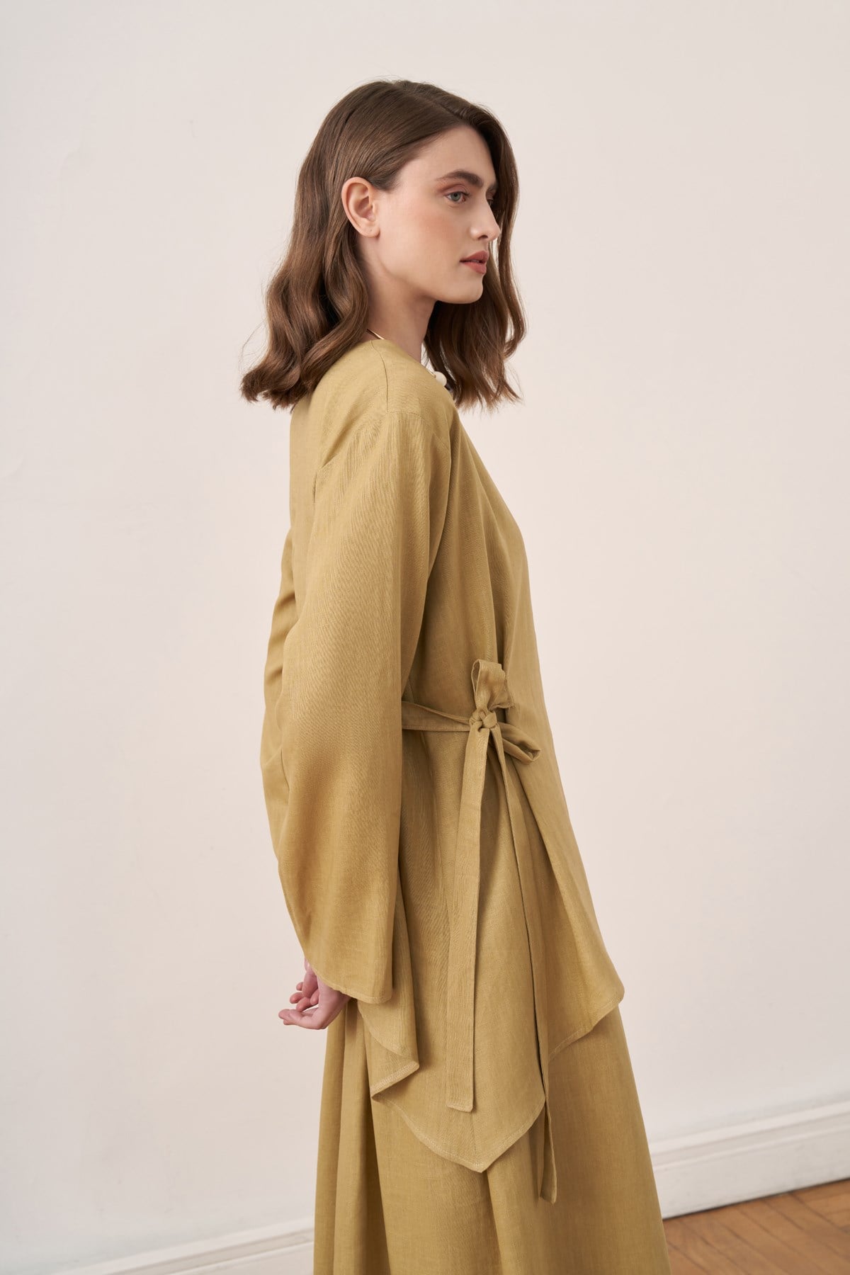 Faye Keten İkili Elbise Takımı Olive