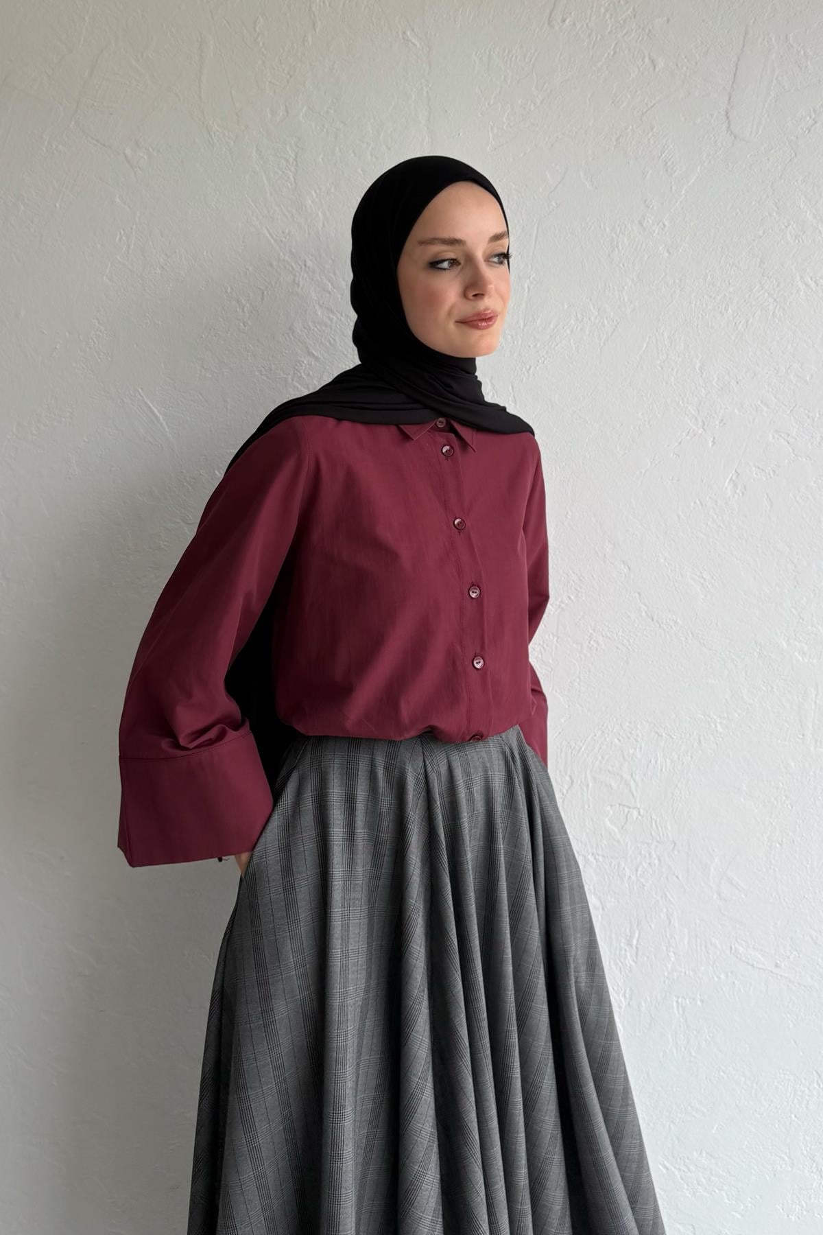 Bordo Hola Poplin Gömlek