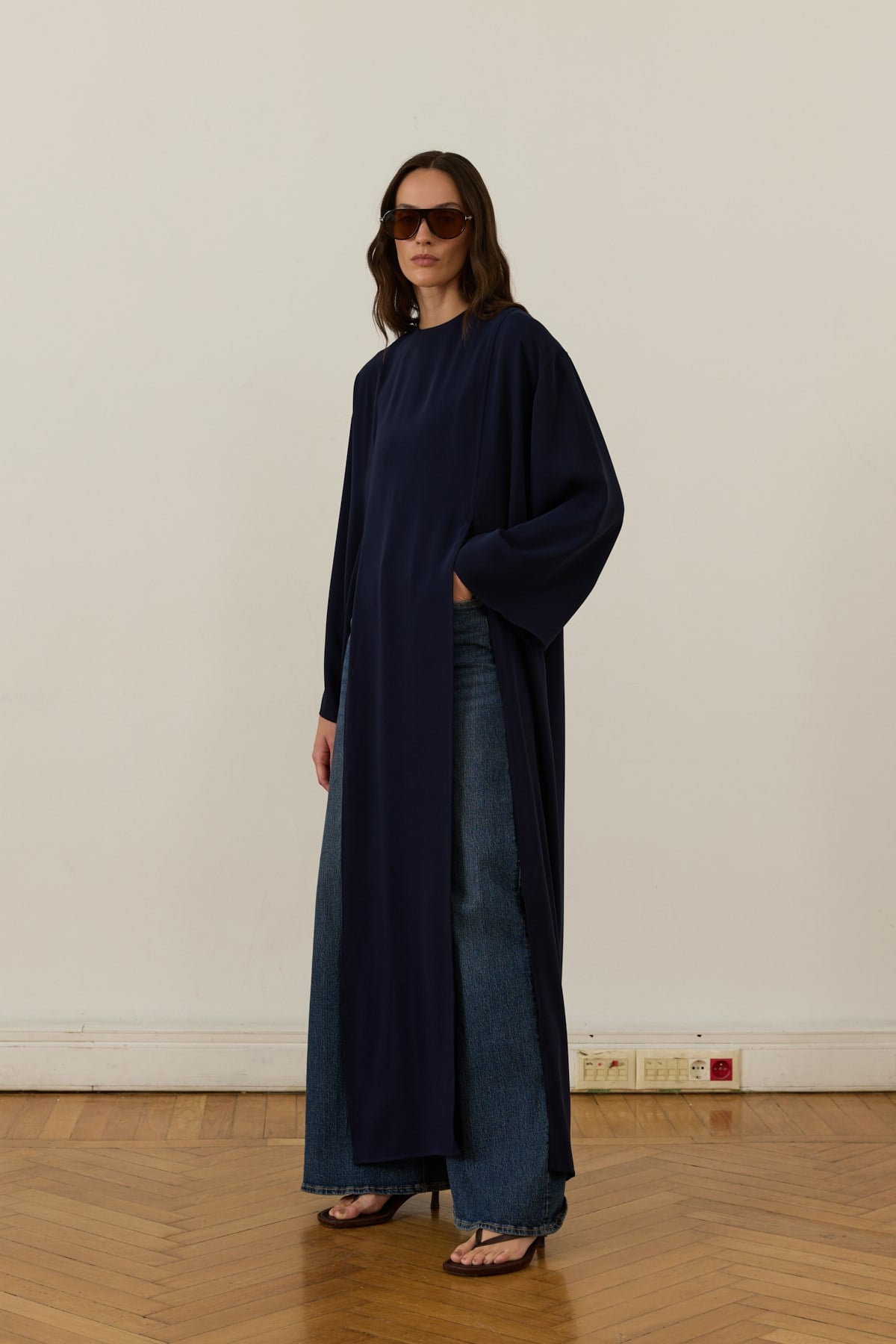 Kheesa Slit Detail Blouse Navy Blue