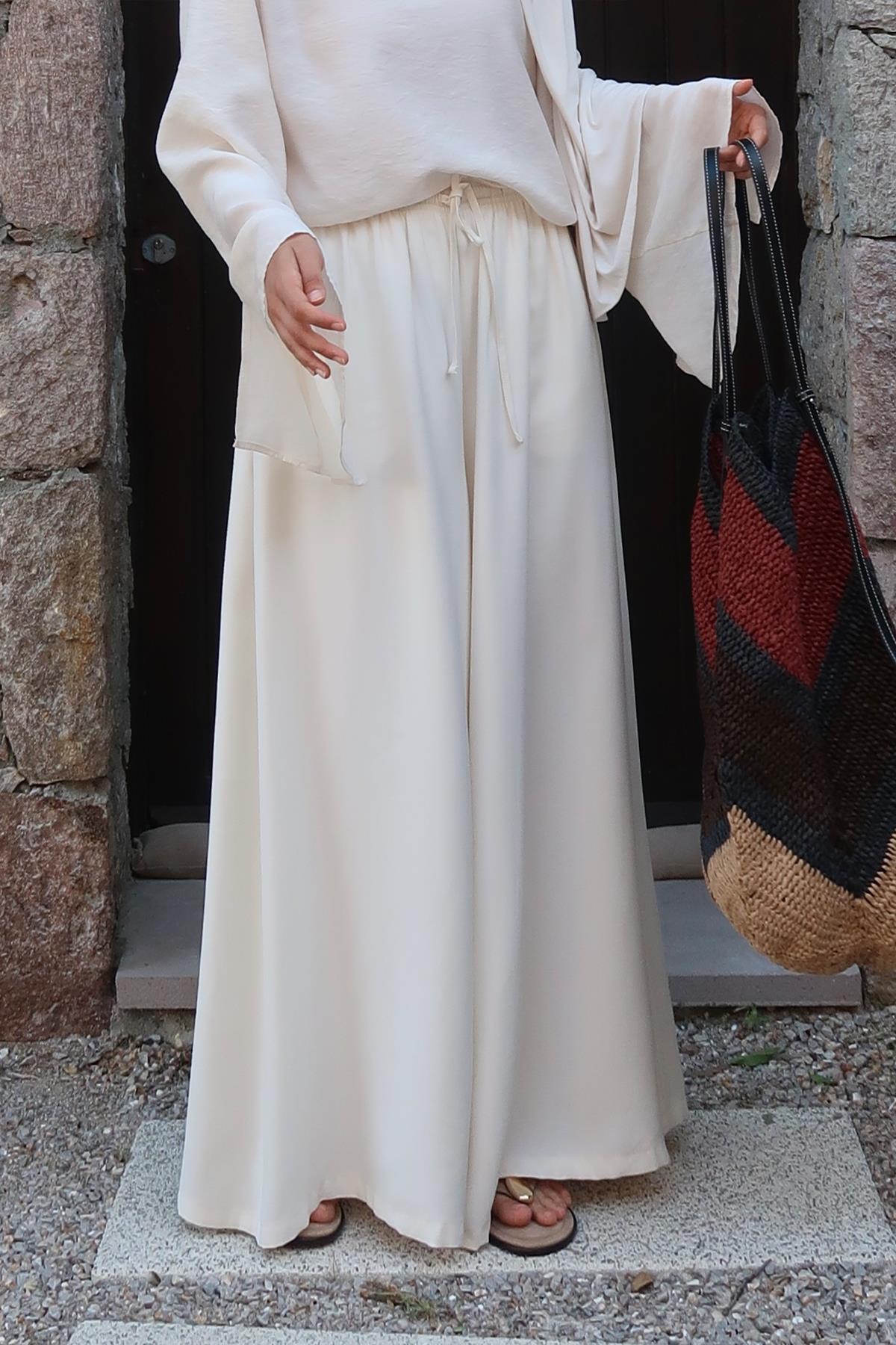 Krem Wide Leg Pantolon
