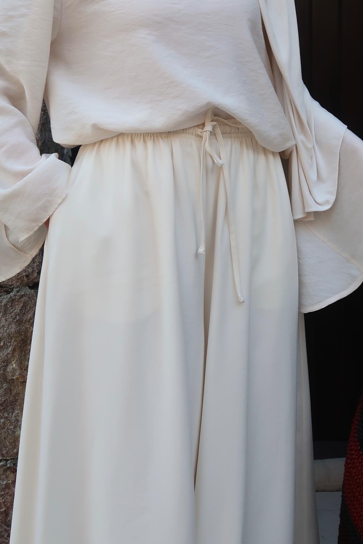 Krem Wide Leg Pantolon