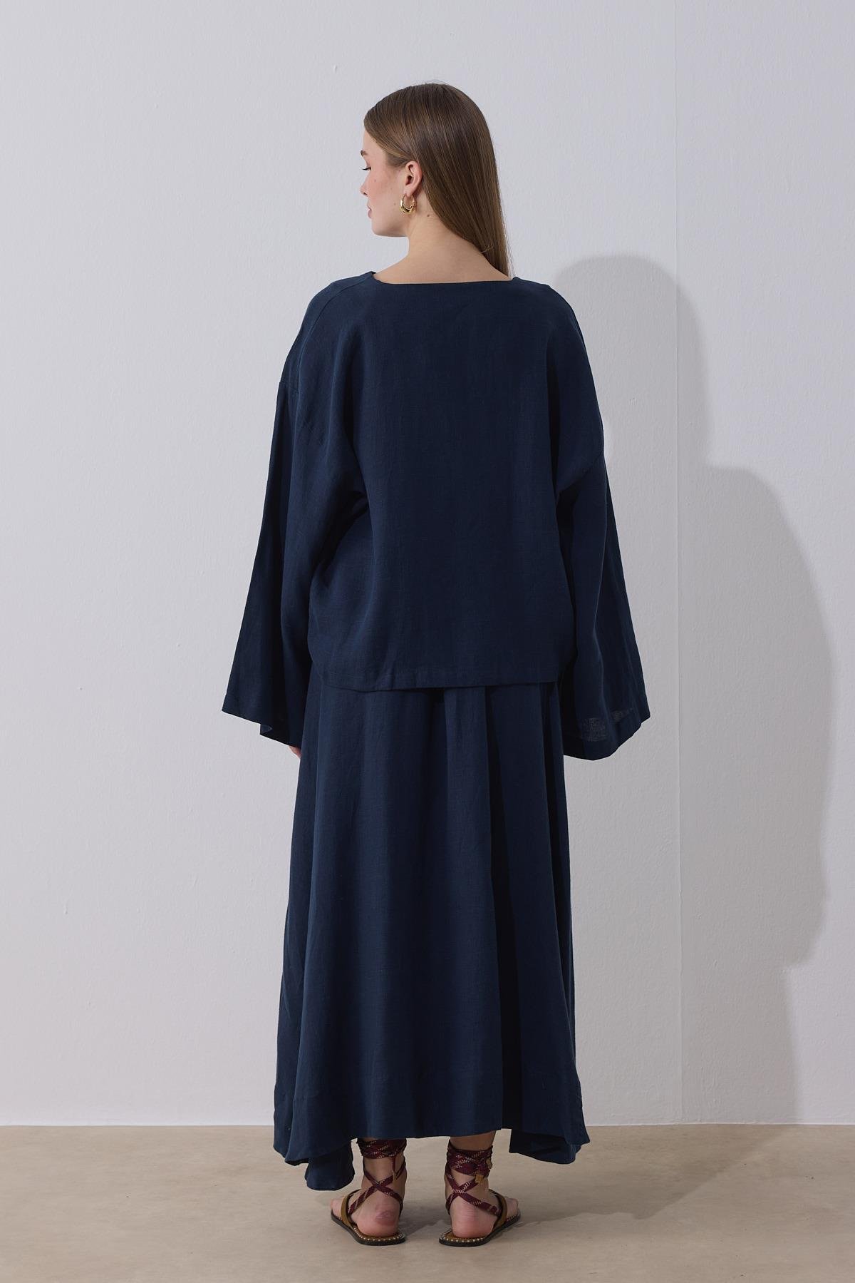 Lacivert Kuşaklı Etek