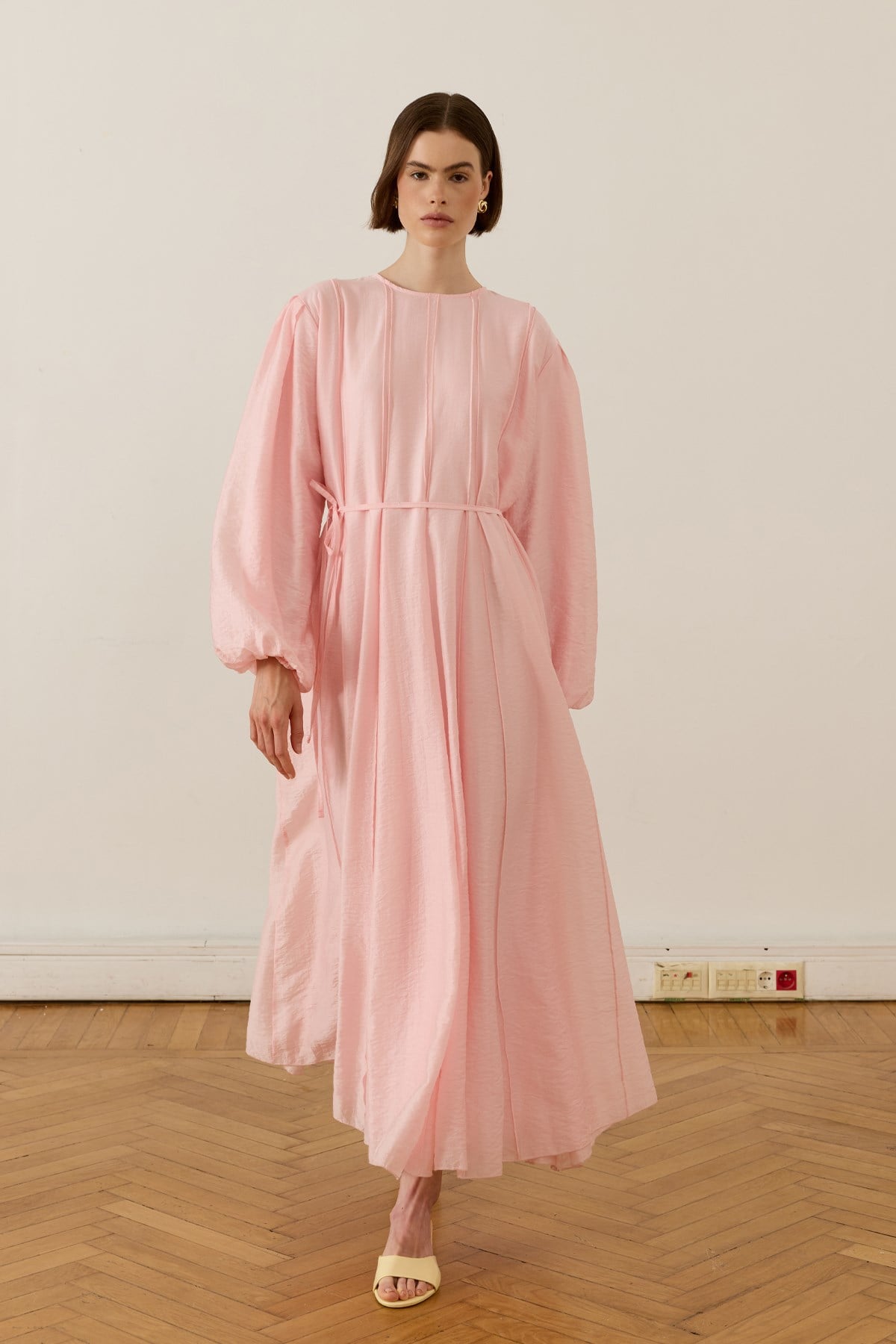Monroe Nervür Dikişli Uzun Elbise Soft Pembe