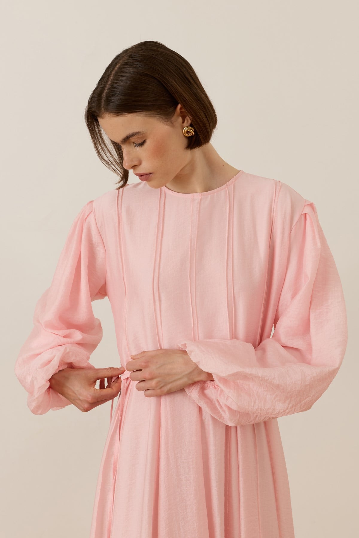 Monroe Nervür Dikişli Uzun Elbise Soft Pembe
