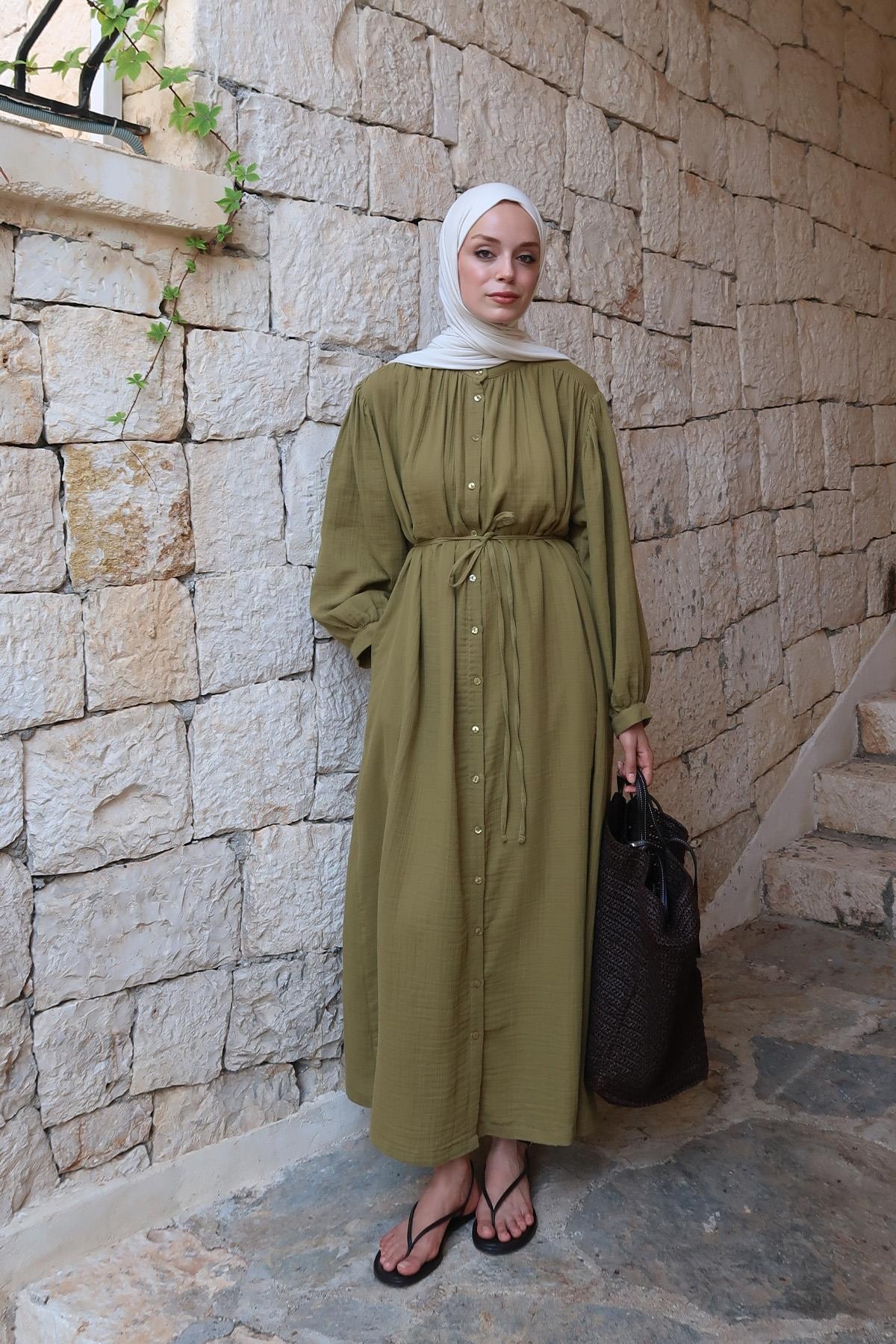 Olive Teti Müslin Elbise