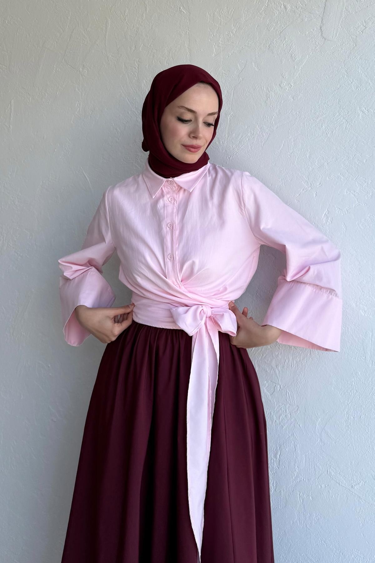Pembe Valeria Poplin Gömlek