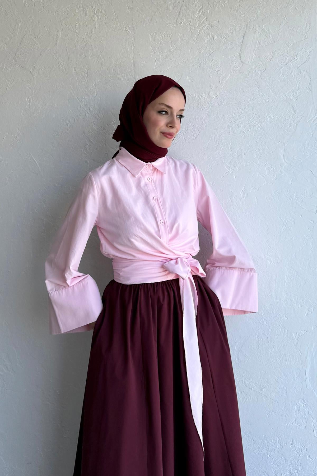 Pembe Valeria Poplin Gömlek