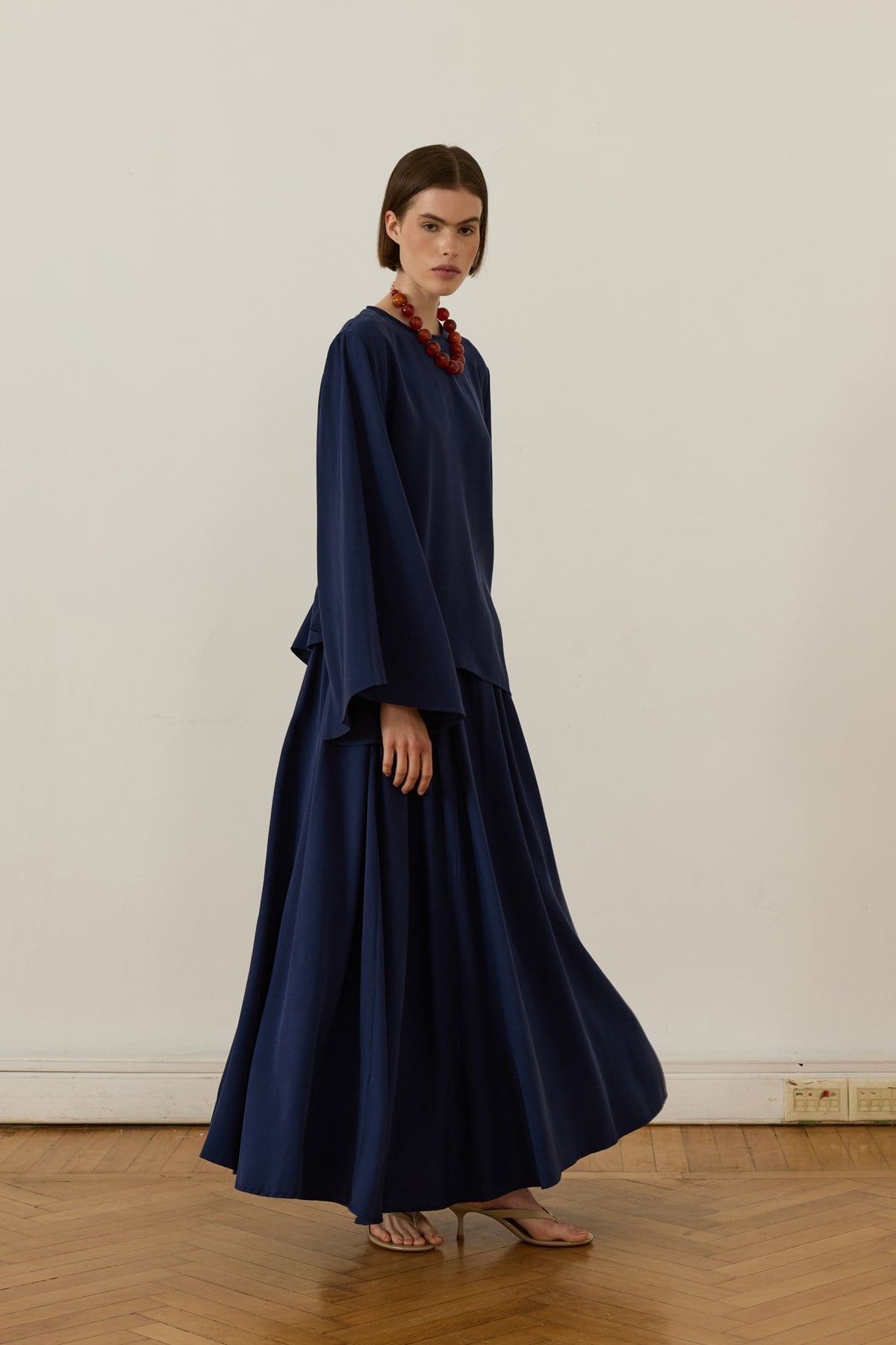 Raya Tie-Detail Cupro Skirt Set Navy Blue