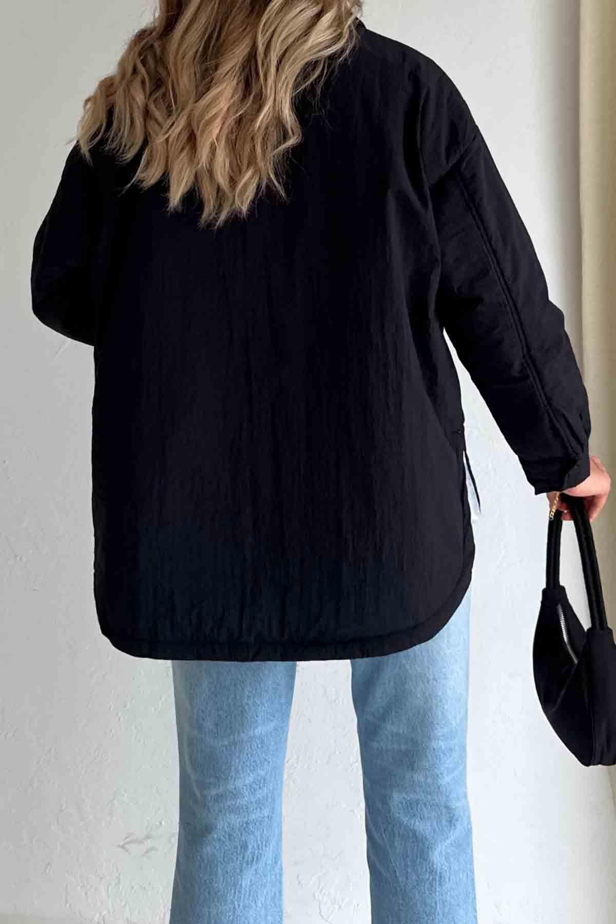 Torba Cepli Çıtçıtlı Kapitone Kısa Siyah Mont