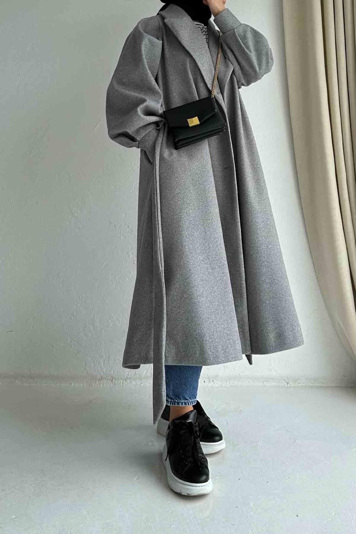 Üç Düğmeli Gizli Cep Antrasit Kaşe Kaban
