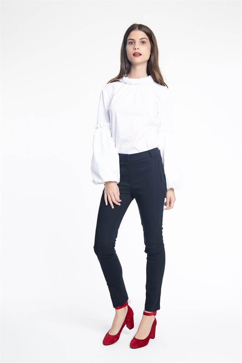 Romantik Poplin Bluz Beyaz
