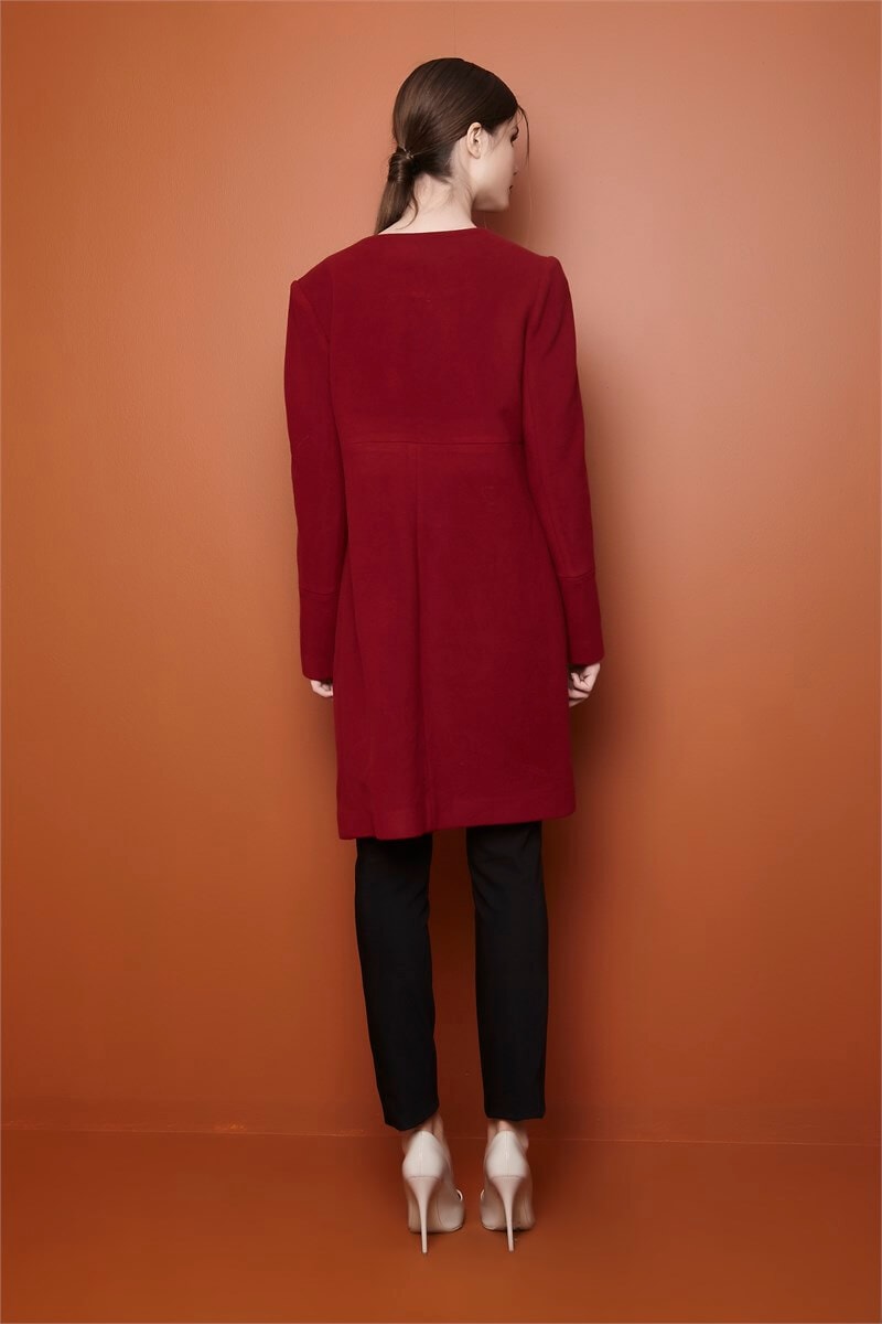 Bisiklet Yaka Düğmeli Kaşe Kaban