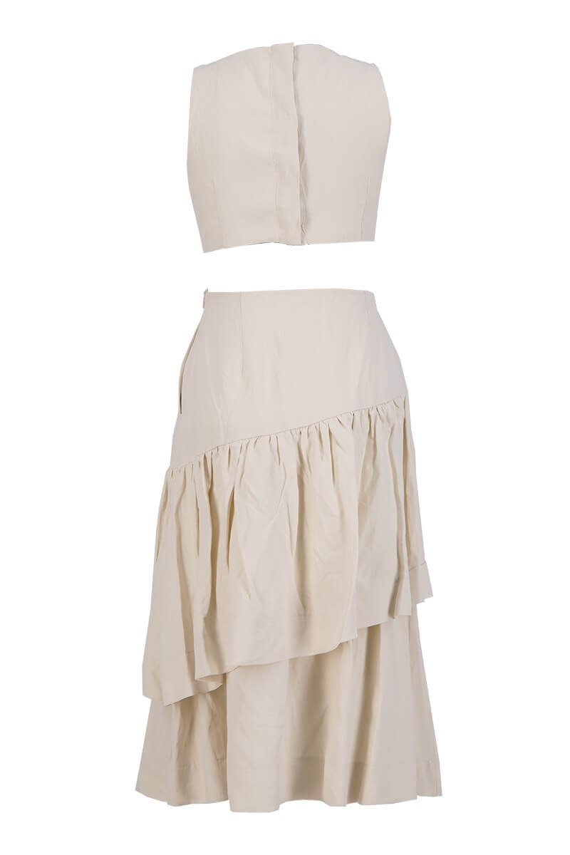 Bej Cut Out Detaylı Katlı Maxi Boy ElbiseST070S40160501