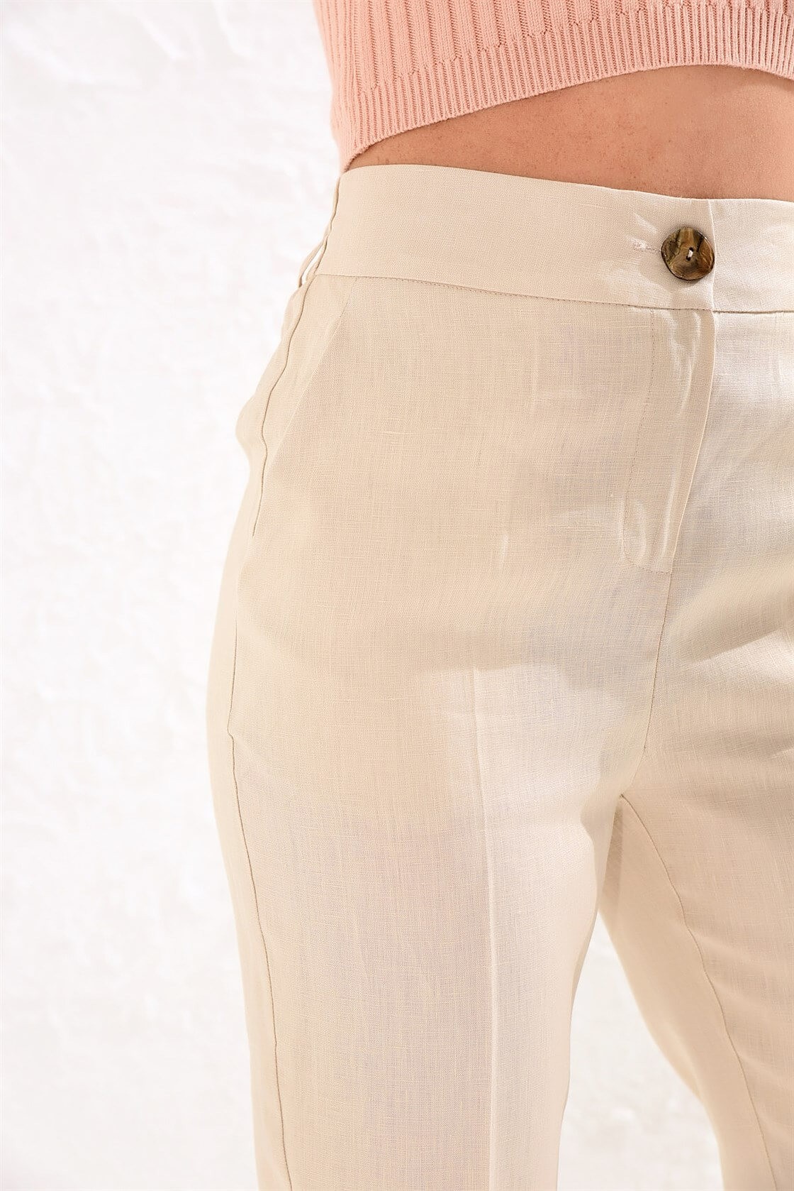 Bej Normal Bel Cepli Bilek Boy Keten PantolonST050S2032201