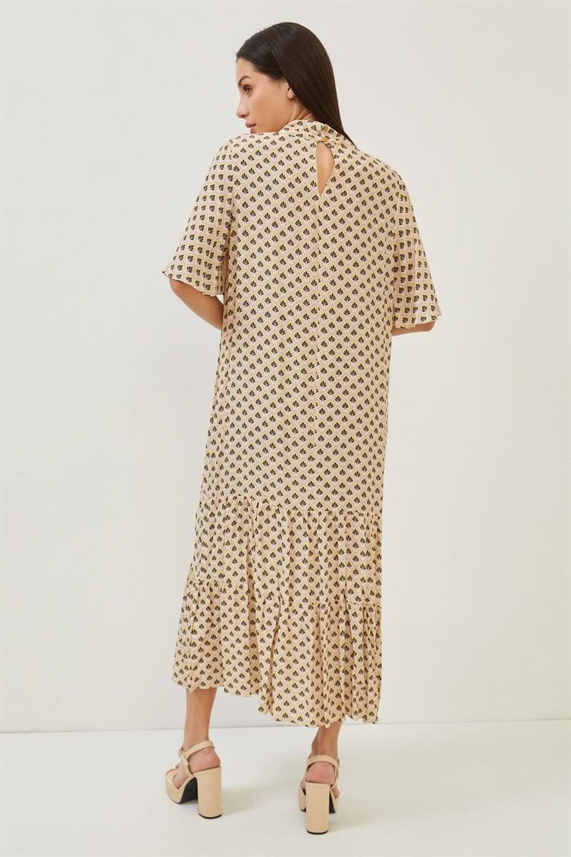 Bej-Pembe Kısa Kol Desenli Oversize ElbiseST060S40125701
