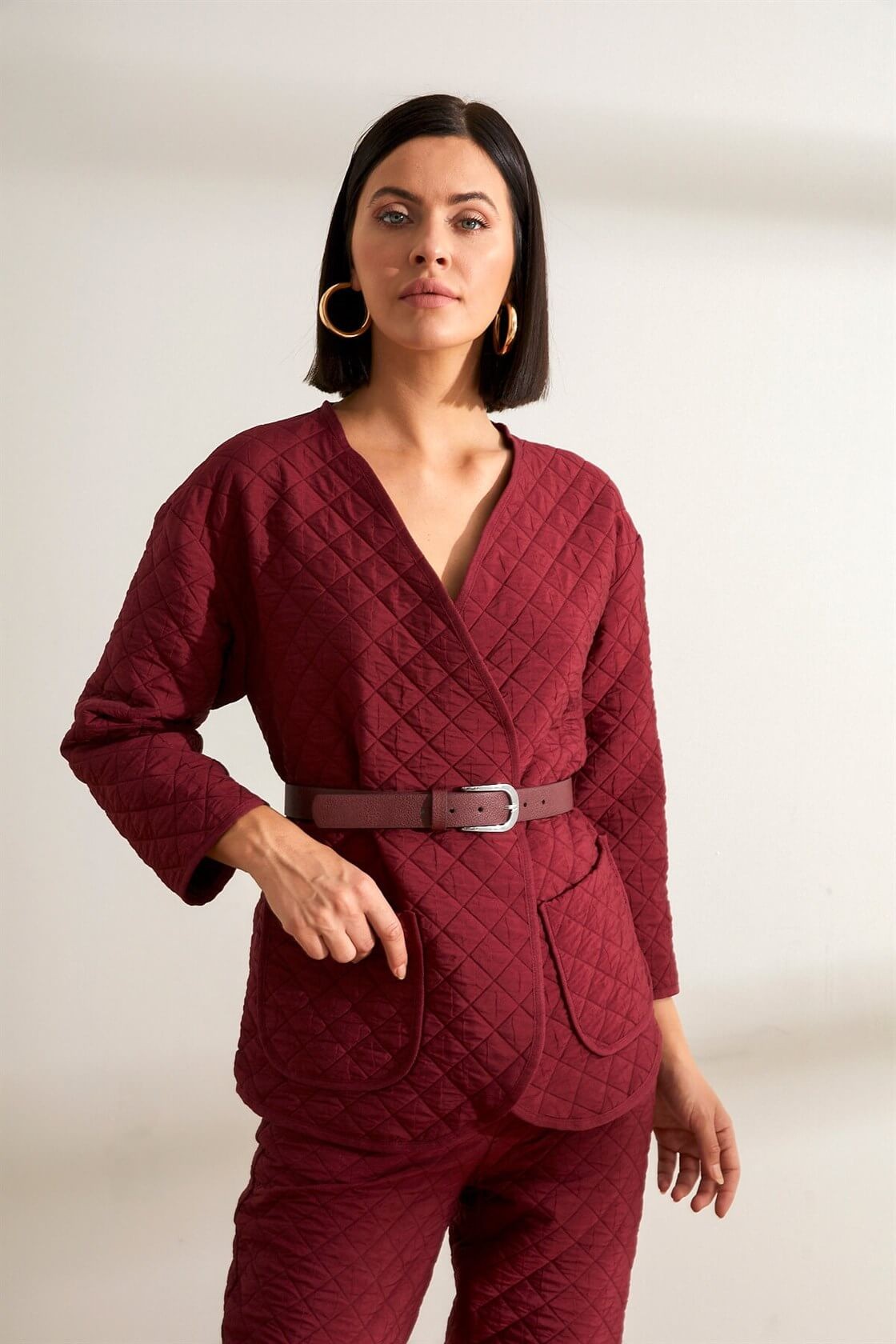 Bordo Kemerli Cepli Kruvaze Kapama CeketST050W9018901