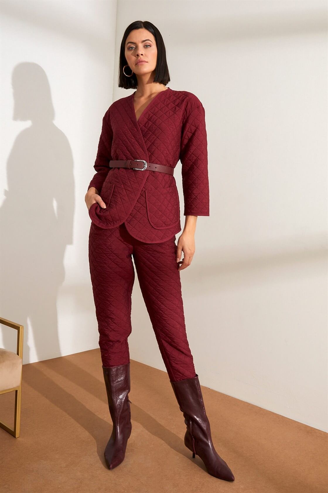 Bordo Kemerli Cepli Kruvaze Kapama CeketST050W9018901