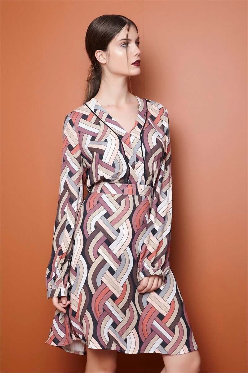 Geometrik Desenli Mini Elbise